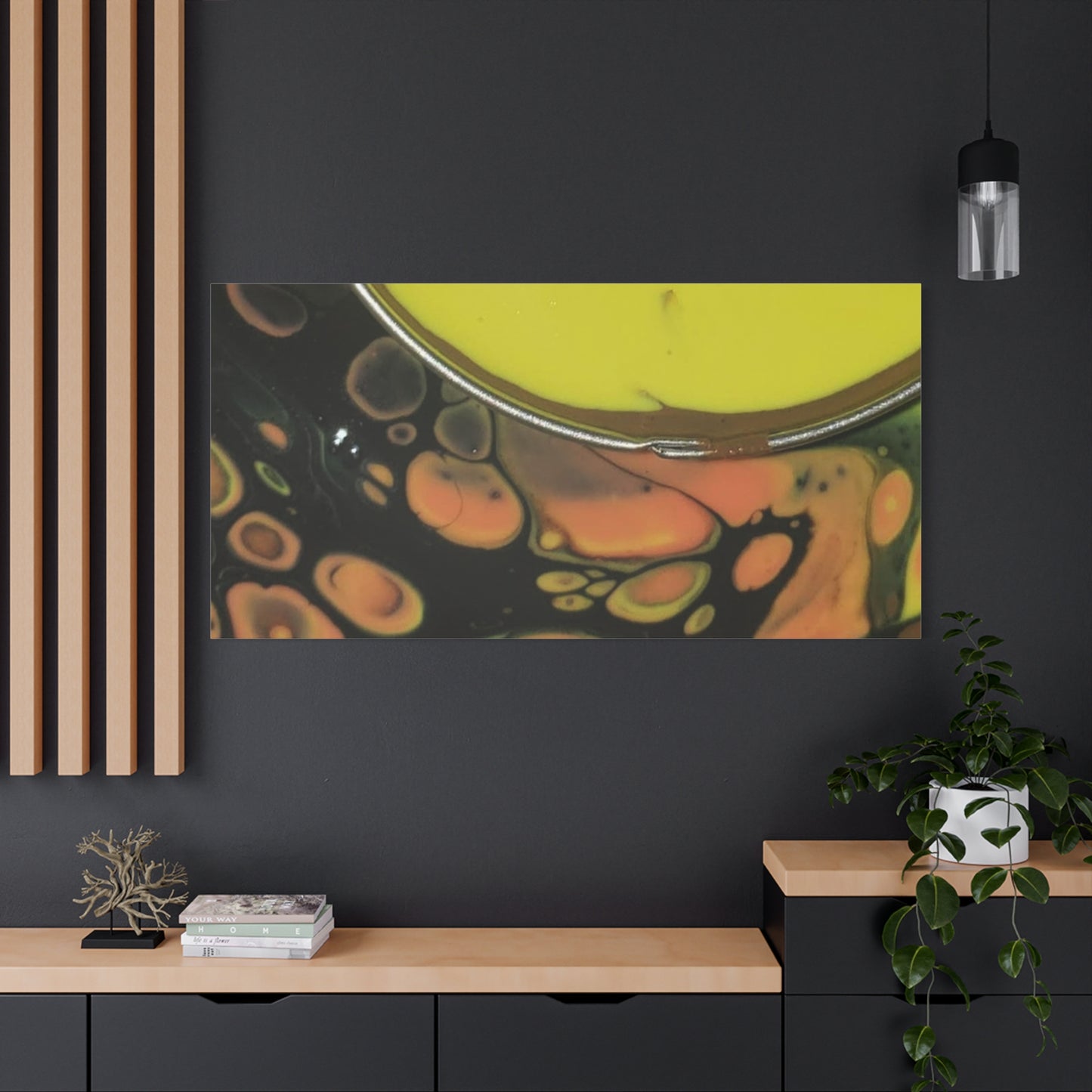 Abstract Fluid Art Canvas Print — Yellow & Black Cell Pour