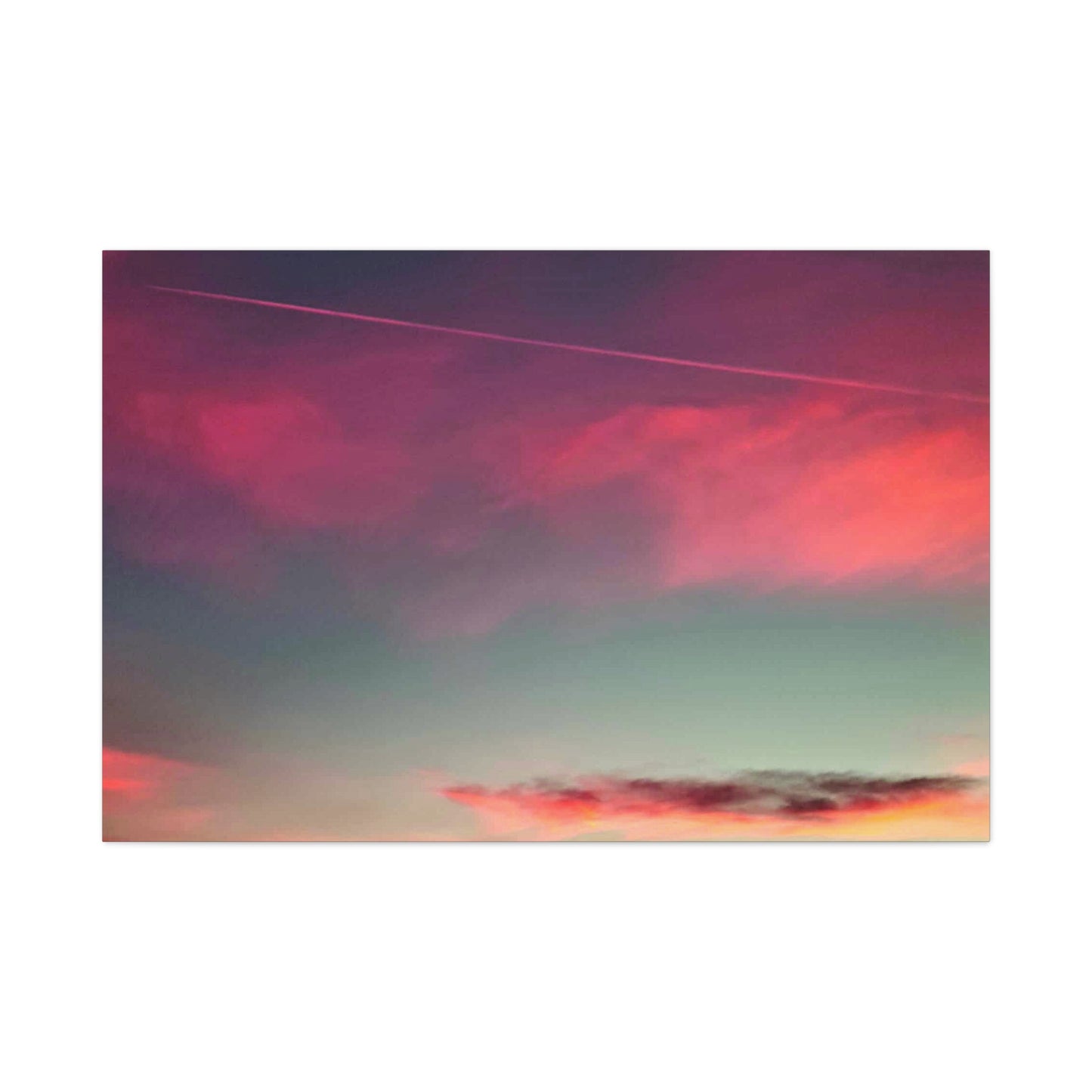 pink sky at morning - Horizon Matte Canvas Print — Vibrant Pink & Teal Sky Wall Art, Stretched 1.25"