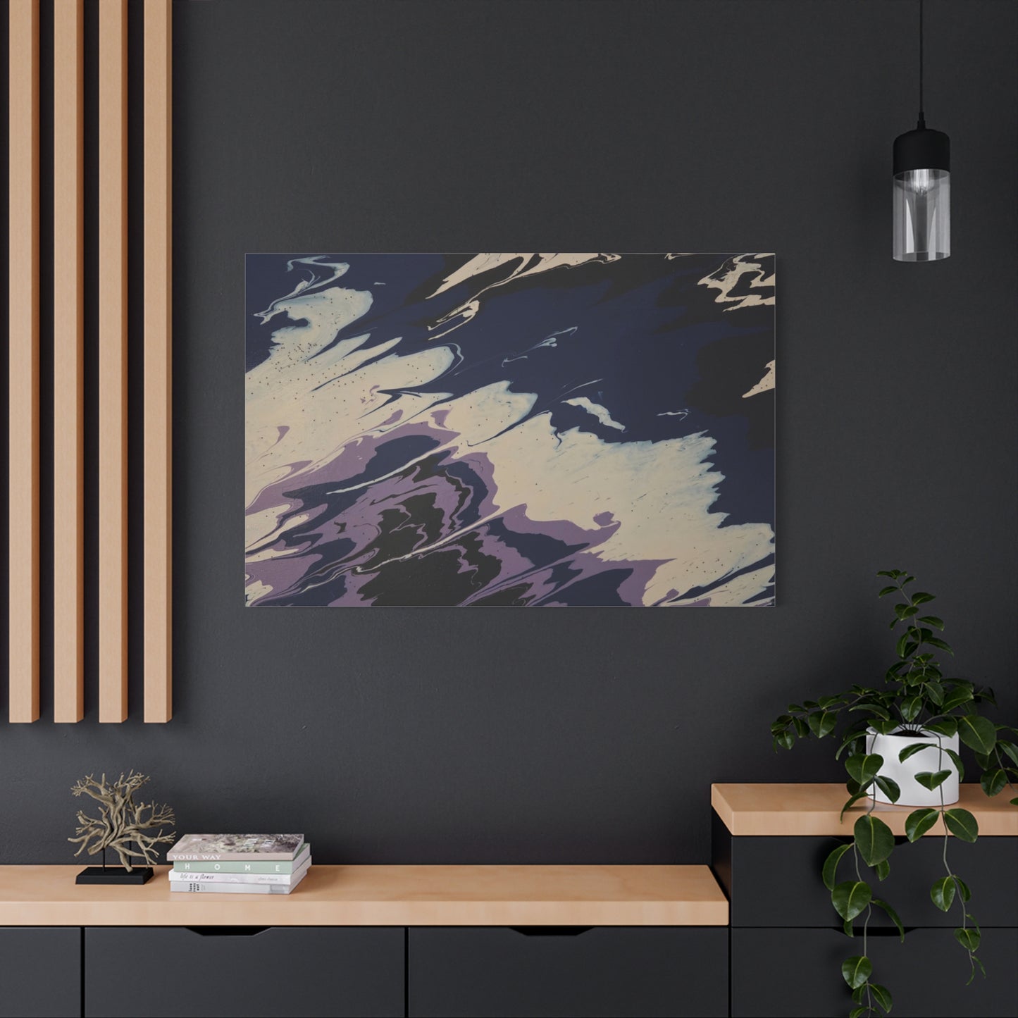 Abstract Navy & Lavender Wave Matte Stretched Canvas (1.25")