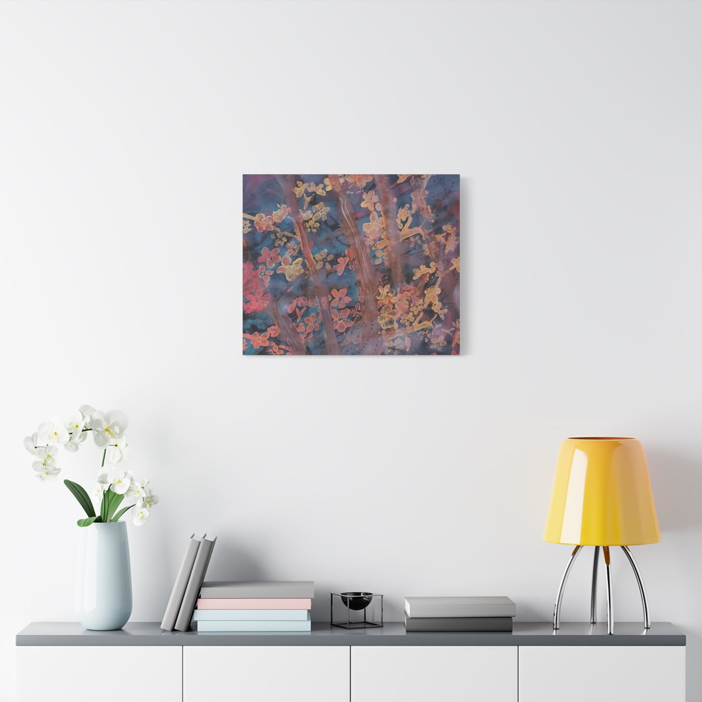 Abstract Floral Canvas Print — Moody Pink & Blue Stretched Wall Art