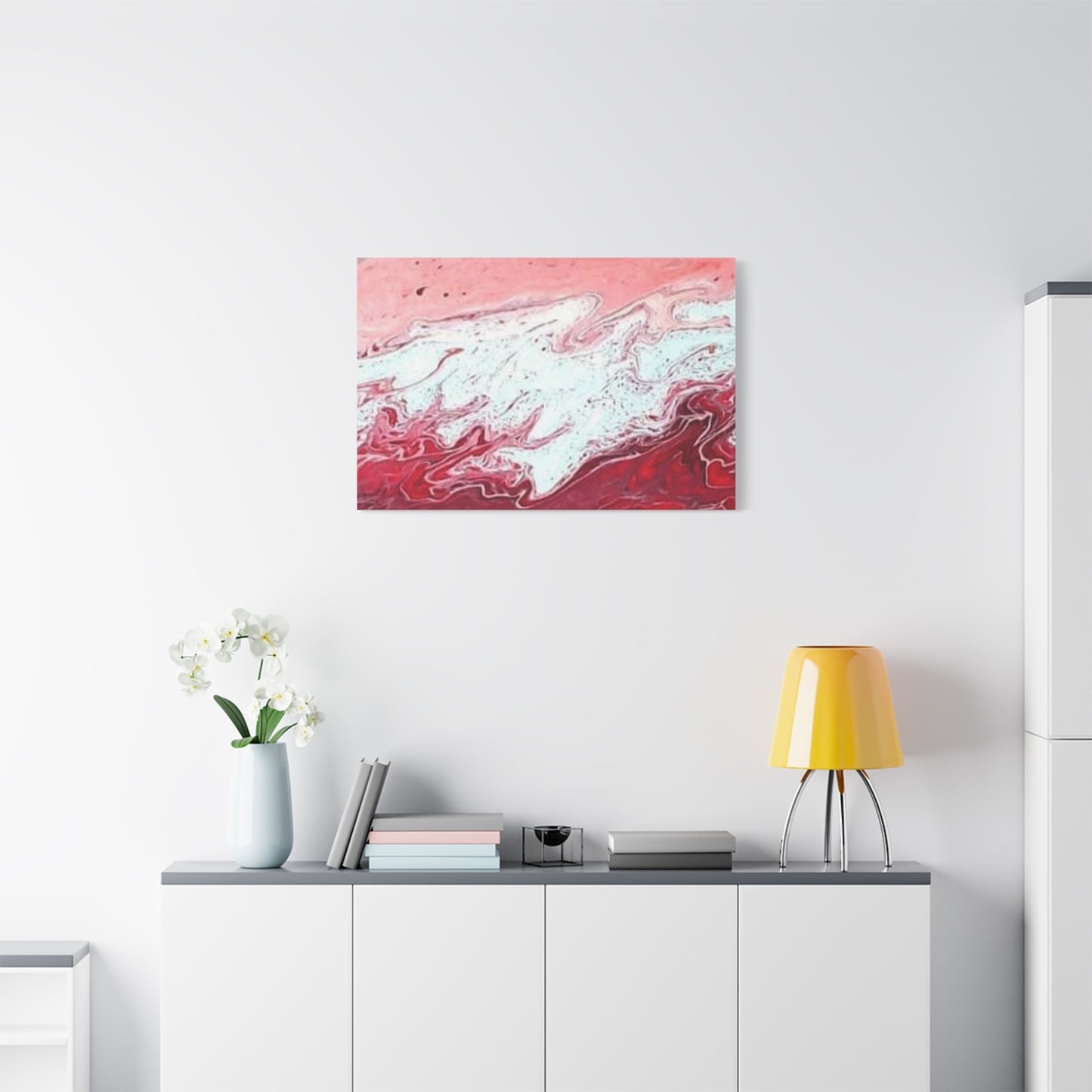 Abstract Pink & Red Fluid Art Canvas — Matte Stretched Wall Art