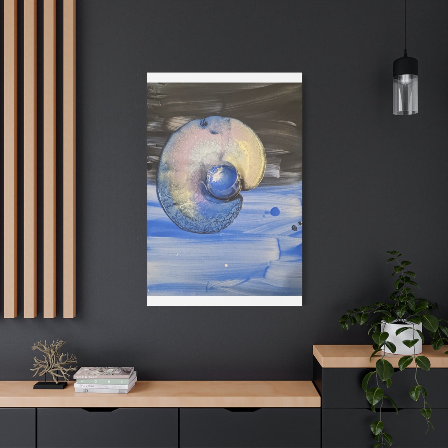 the nautilus - Abstract Blue Spiral Matte Canvas Art - Nautical Coastal Wall Decor