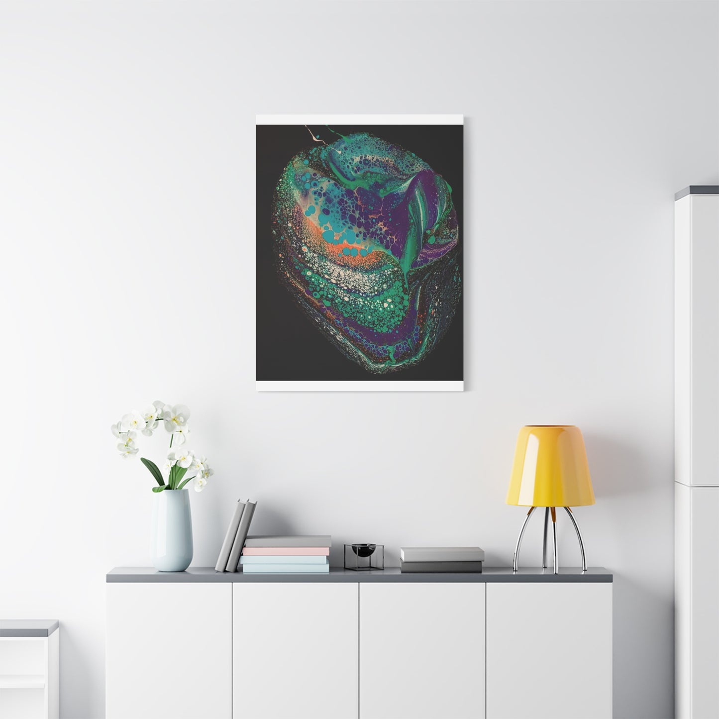Abstract Fluid Art Canvas Print — Teal, Purple & Gold Swirl Matte Stretched Wall Art