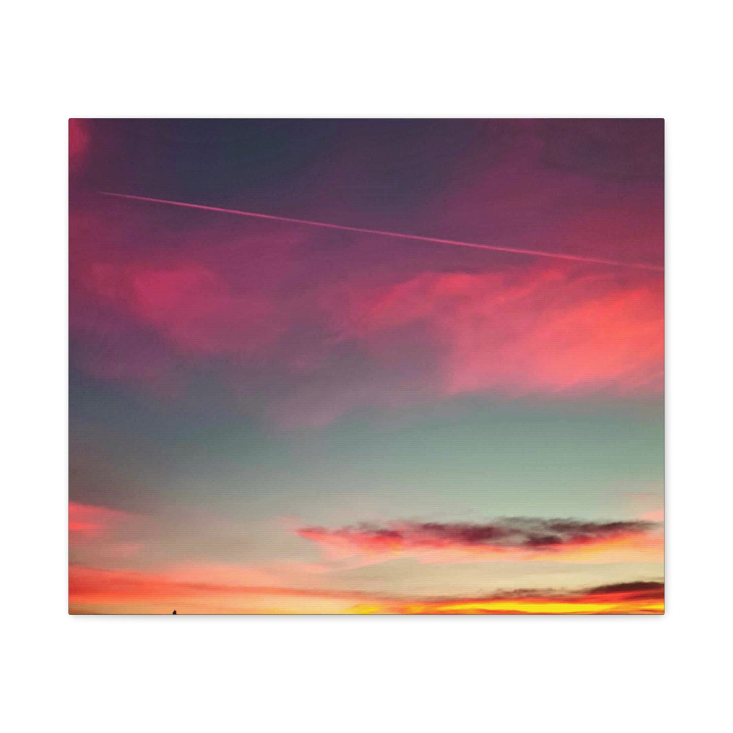 pink sky at morning - Horizon Matte Canvas Print — Vibrant Pink & Teal Sky Wall Art, Stretched 1.25"