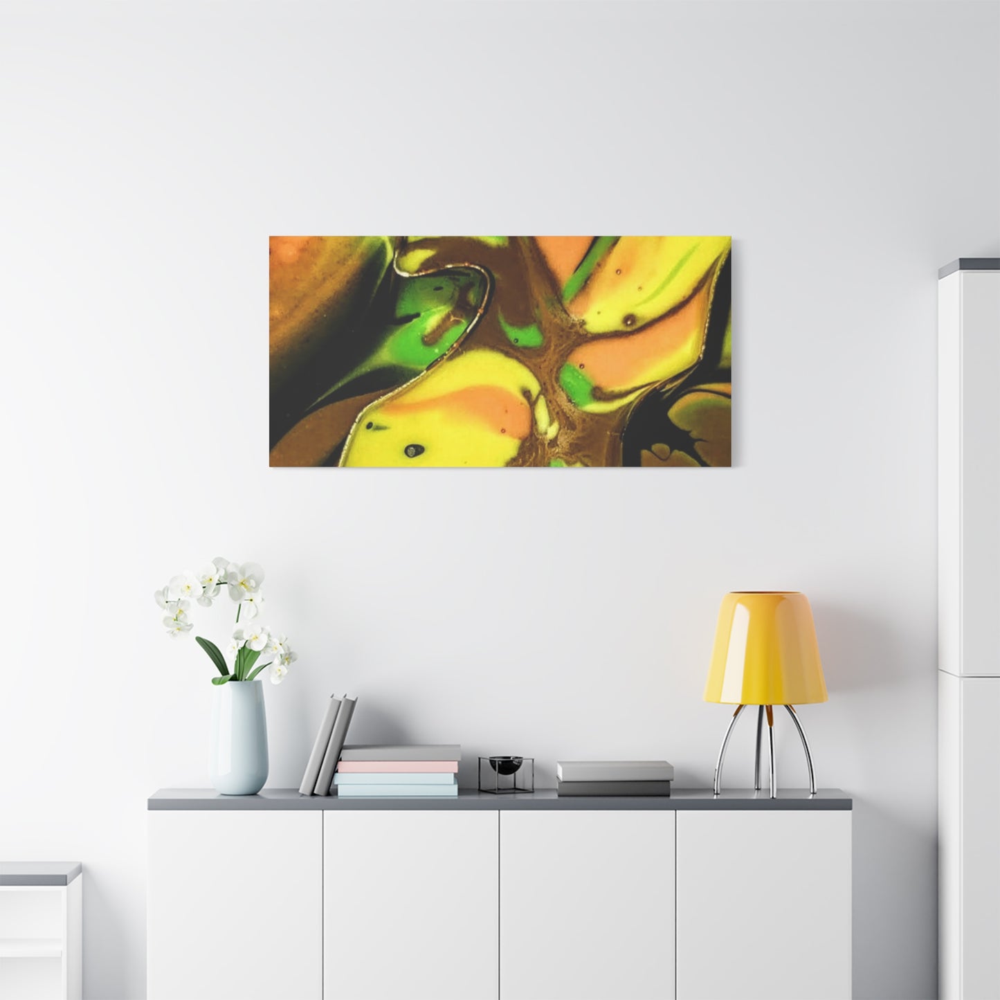 Abstract Green & Gold Fluid Art Matte Canvas Print (Stretched)