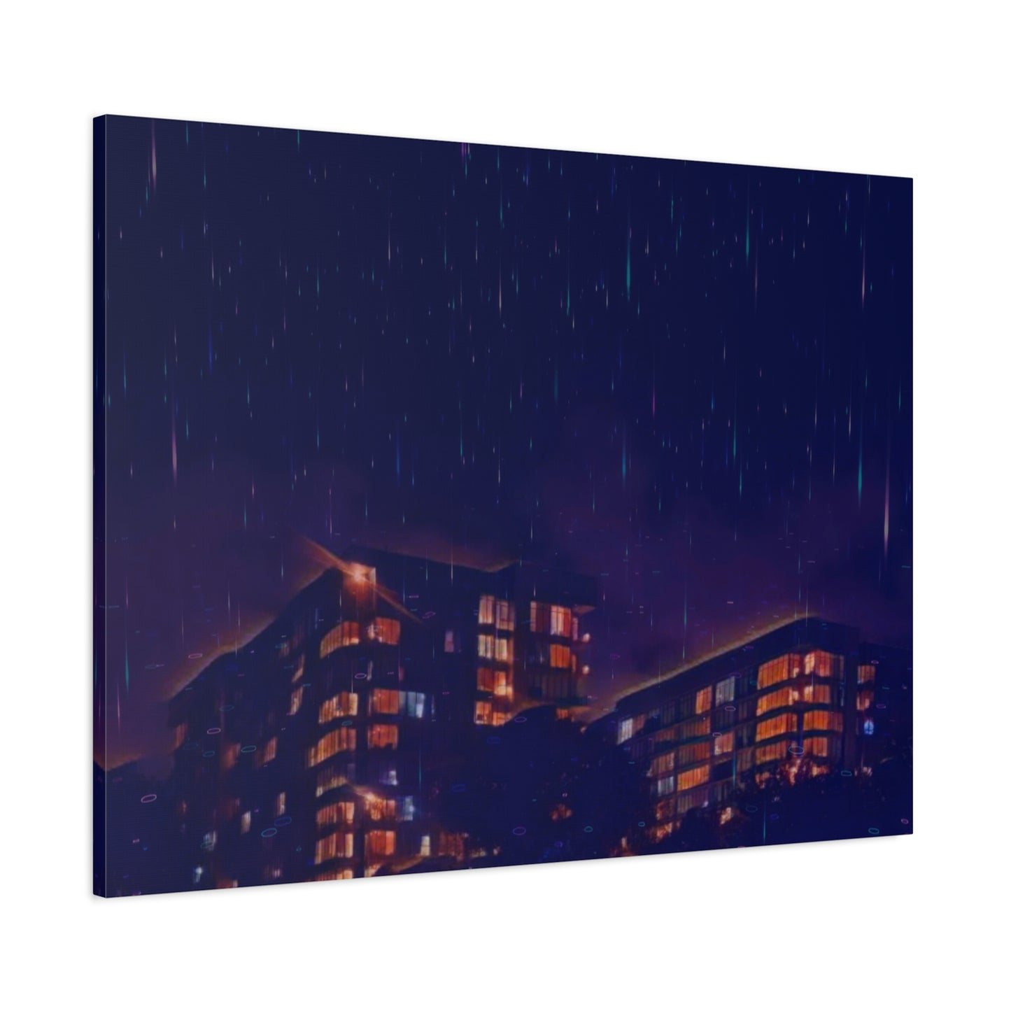 Neon Percipitation @ night - Canvas Print — Moody Urban Wall Art