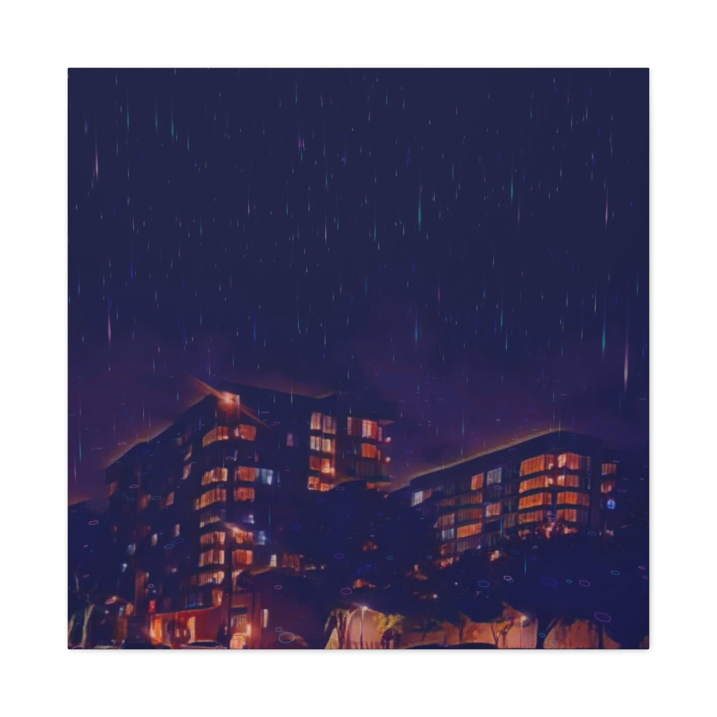 Neon Percipitation @ night - Canvas Print — Moody Urban Wall Art
