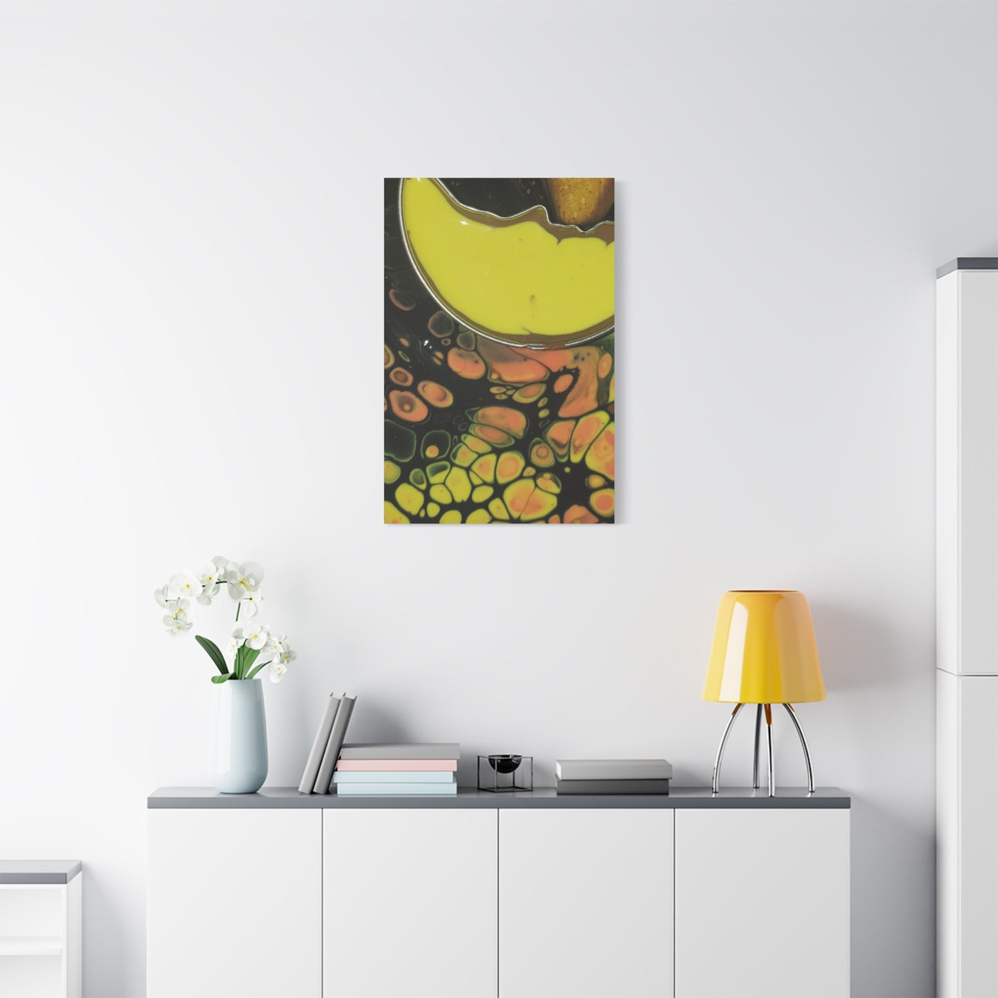 Abstract Fluid Art Canvas Print — Yellow & Black Cell Pour