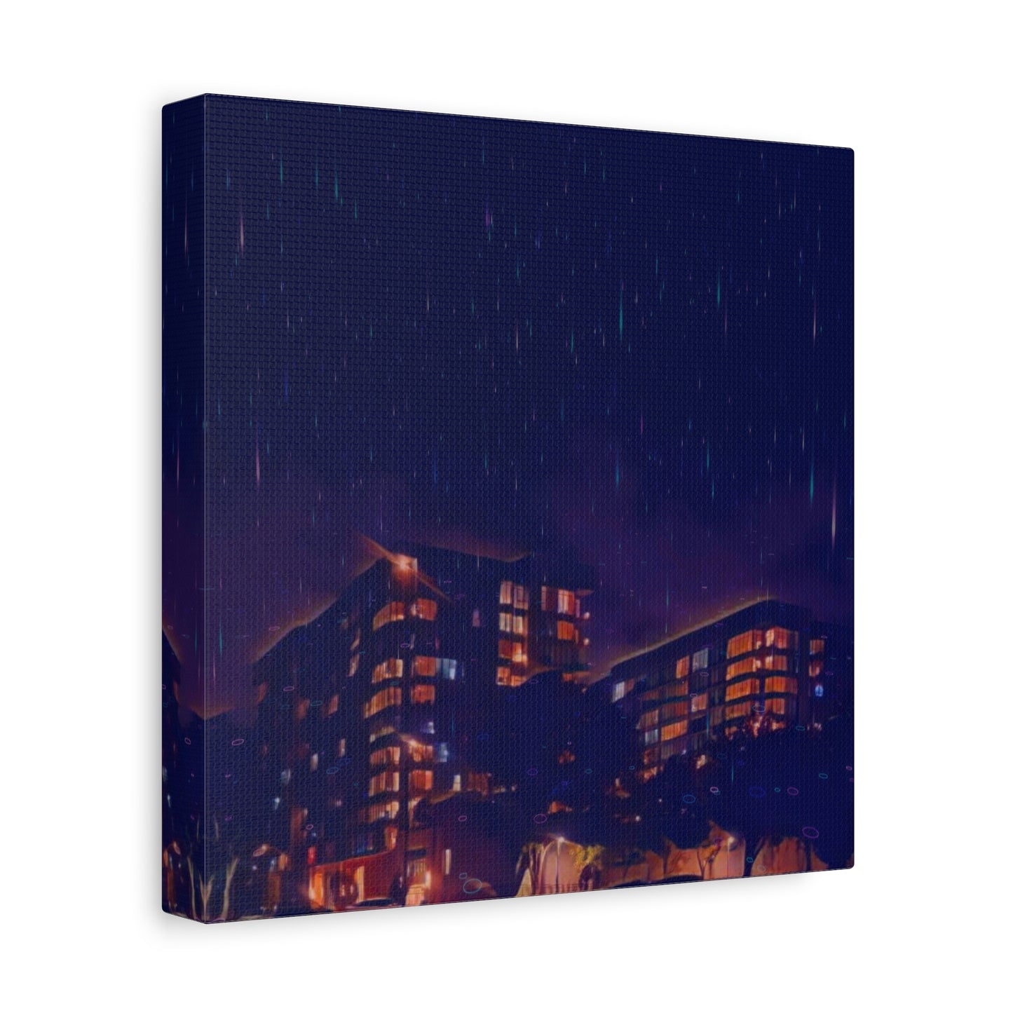 Neon Percipitation @ night - Canvas Print — Moody Urban Wall Art