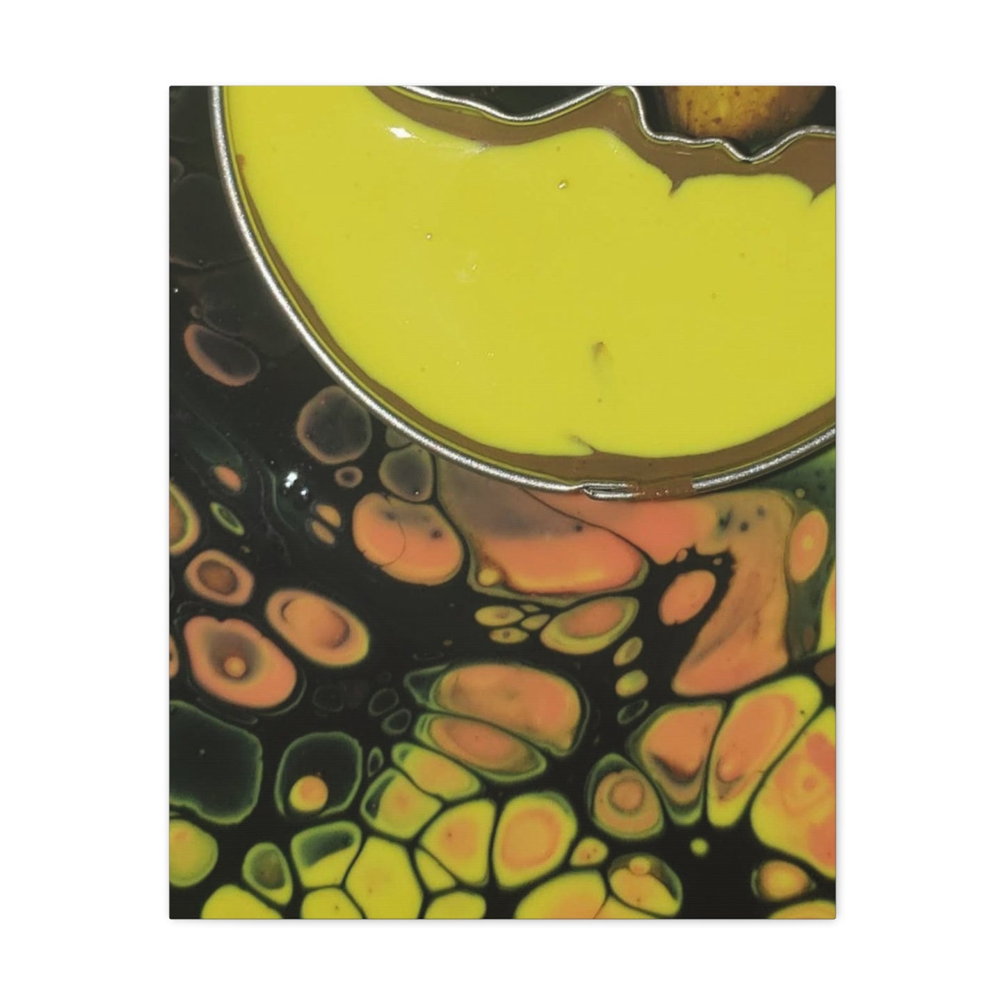 Abstract Fluid Art Canvas Print — Yellow & Black Cell Pour