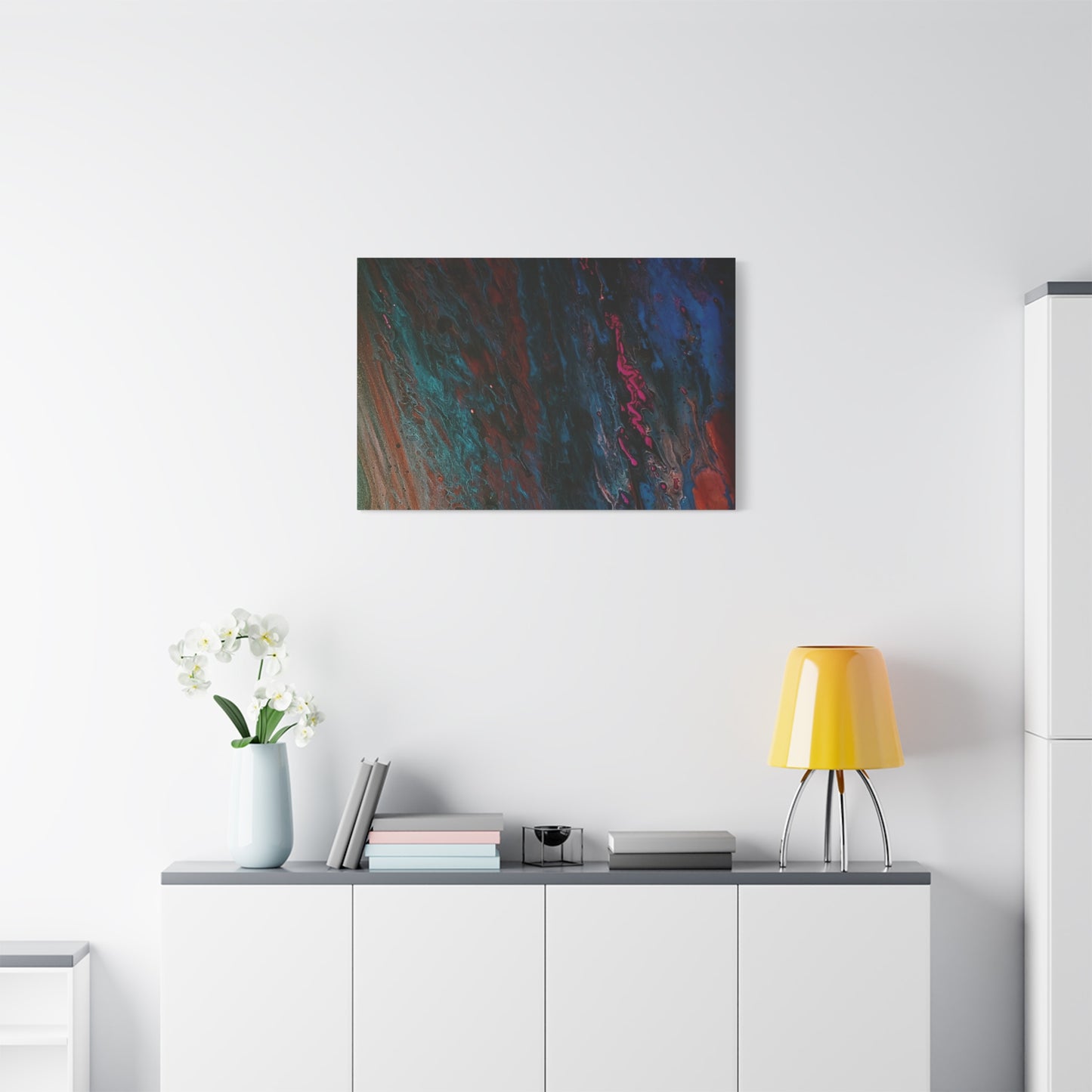 Abstract Fluid Art Canvas Wall Art - Jupiter pour — Vibrant Ocean Night Matte Stretched Canvas