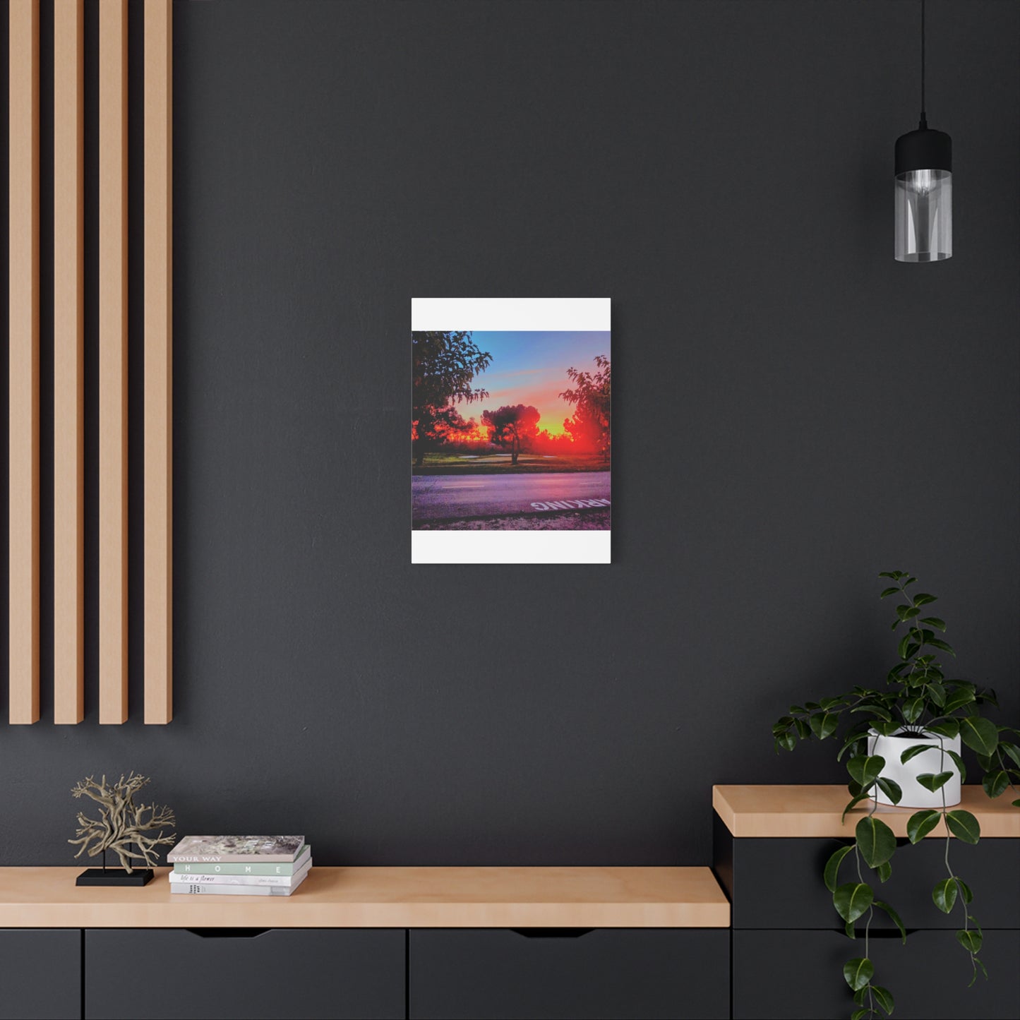4th green @muni - Sunset Park Matte Canvas Print — Vibrant Red & Orange Landscape Wall Art
