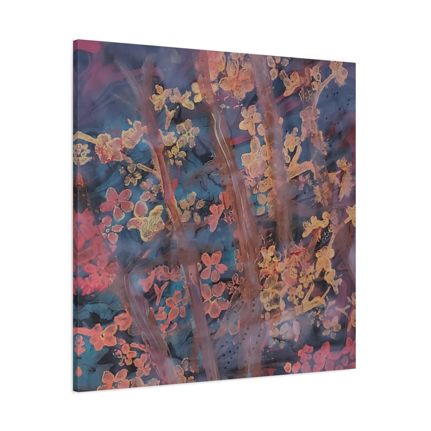 Abstract Floral Canvas Print — Moody Pink & Blue Stretched Wall Art