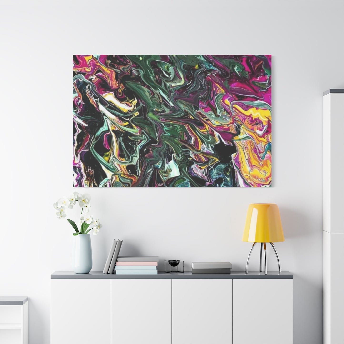 chaos in the garden - Abstract Fluid Art Matte Canvas Print - Colorful Swirl Wall Art