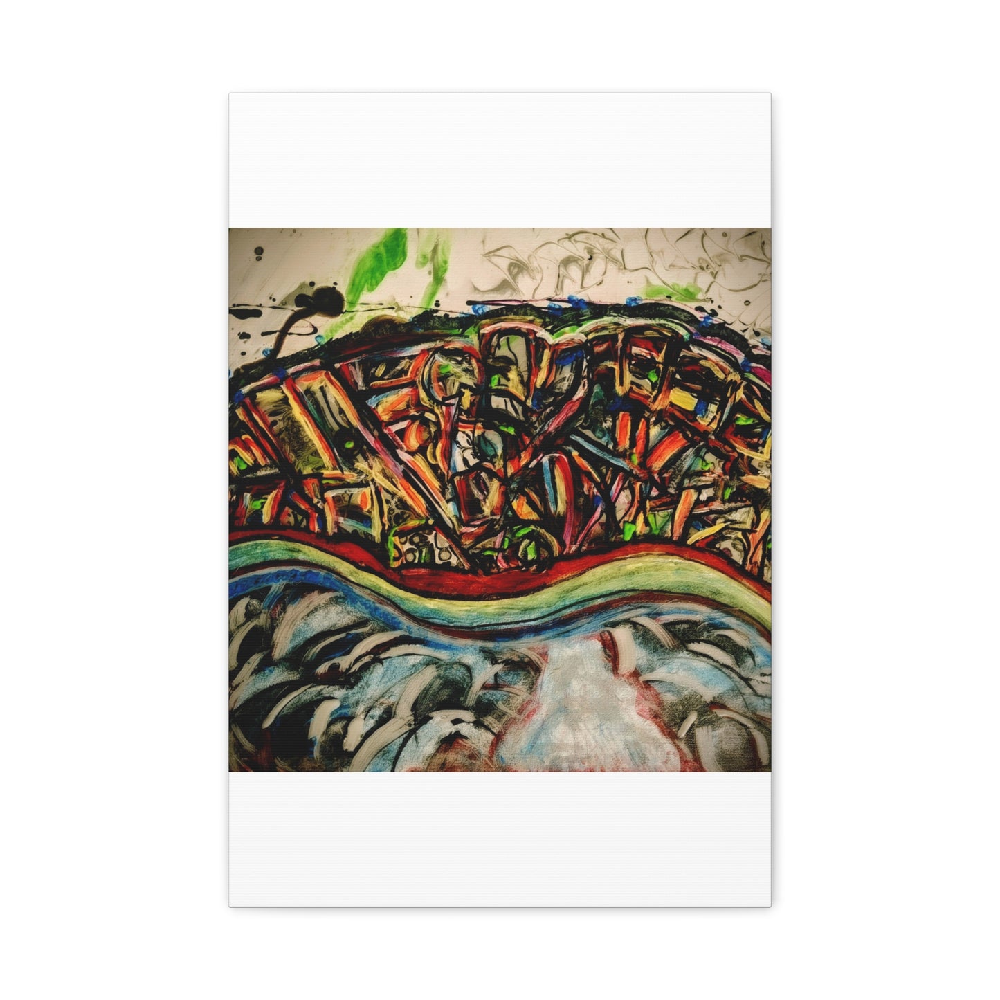 Acrylic_inequalities - Abstract Coastal Cityscape Canvas — Vibrant Ocean Wave Wall Art