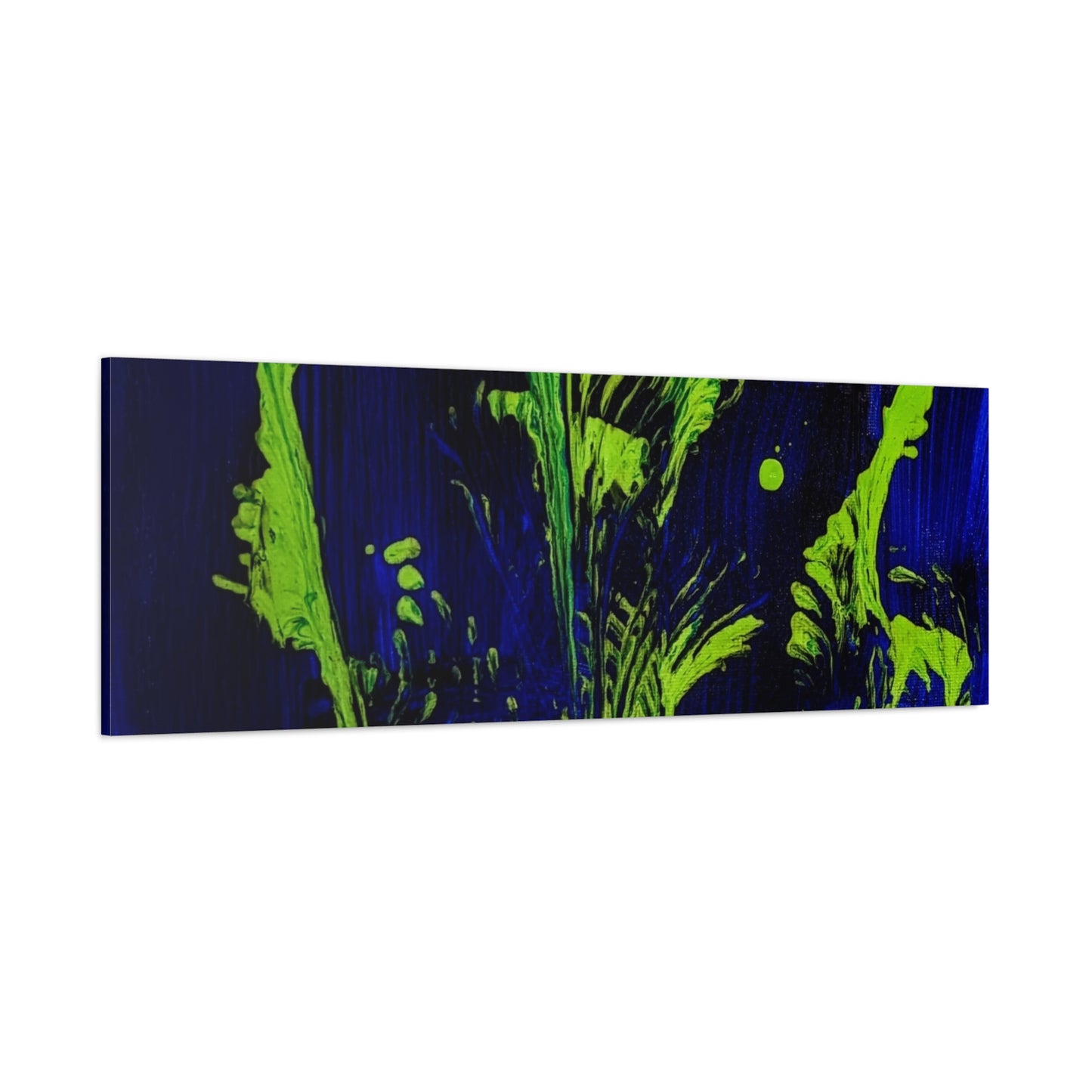 calla_lillies_pt.2 - Neon Floral Abstract Canvas Print — Blue & Lime Stretched Wall Art