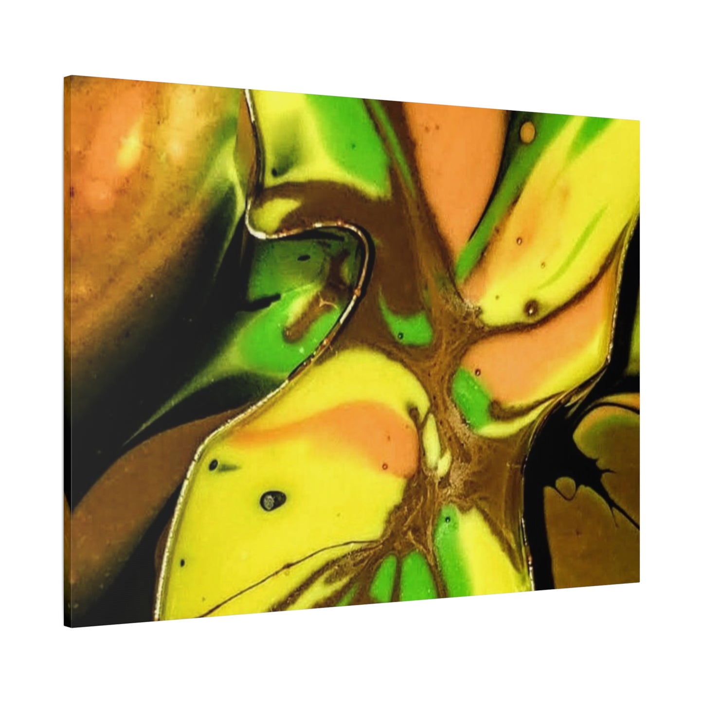 Abstract Green & Gold Fluid Art Matte Canvas Print (Stretched)