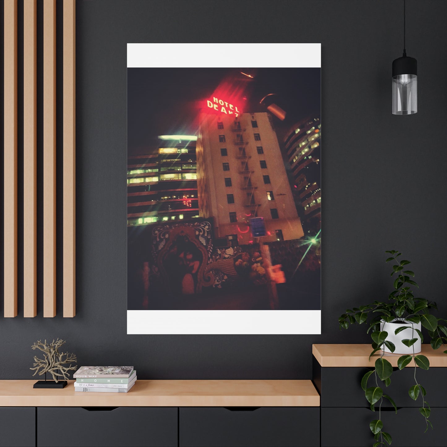 Hotel DeAnza - City Nightscape Canvas Print — Urban Street Art Building Matte Stretched 1.25"