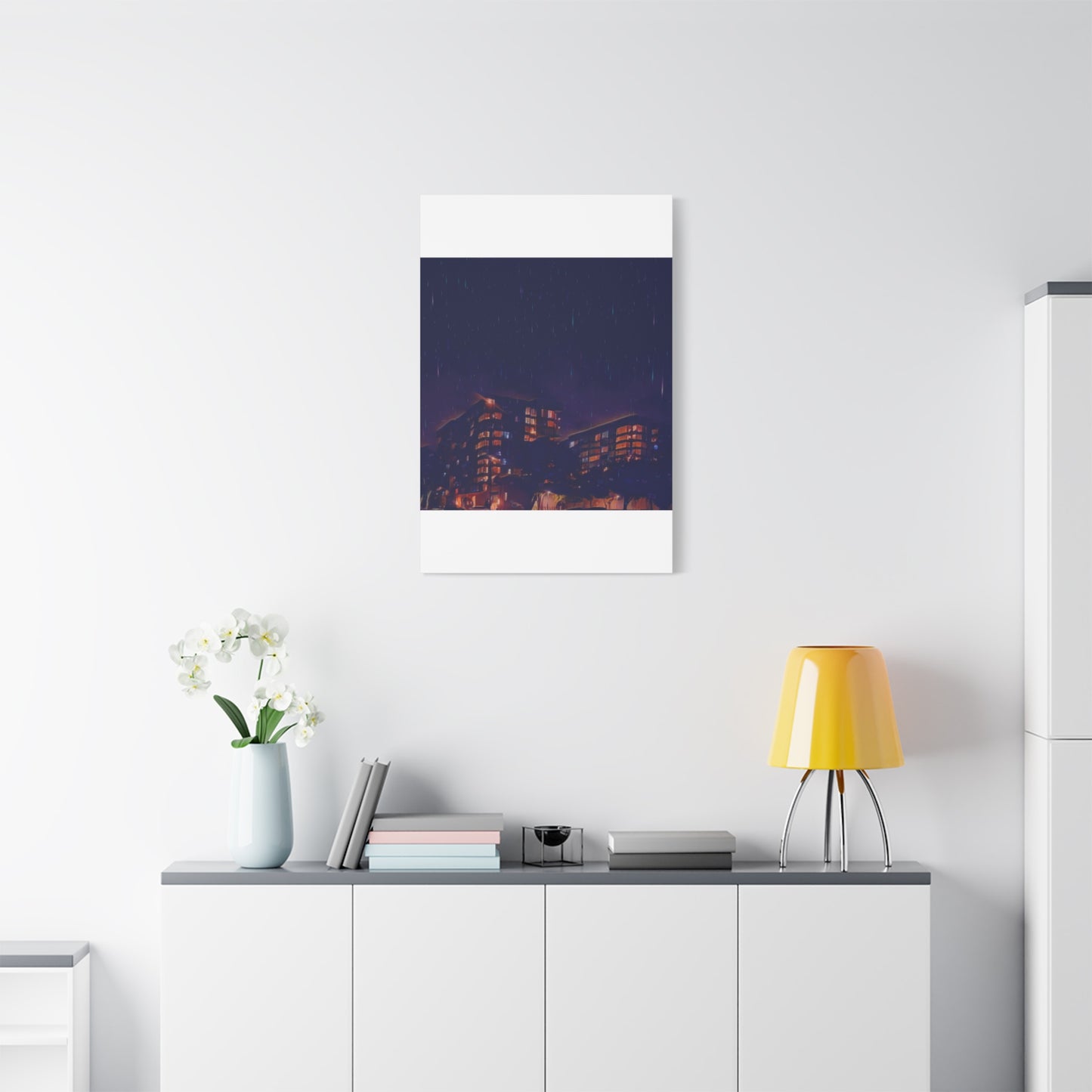Neon Percipitation @ night - Canvas Print — Moody Urban Wall Art