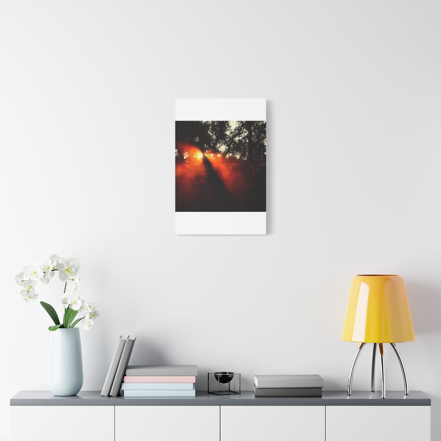 Sunset Forest Matte Canvas Wall Art — Dramatic Orange Light Photography
