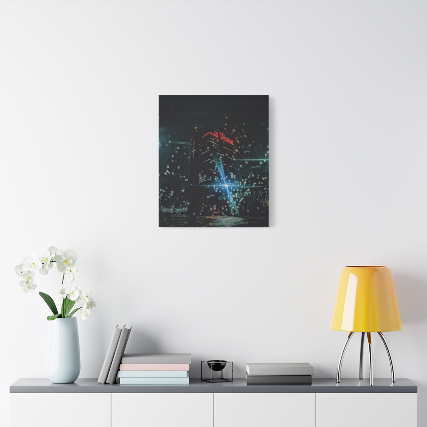 matrix @night Canvas Print — Moody Rainy Urban Wall Art (Matte Stretched)