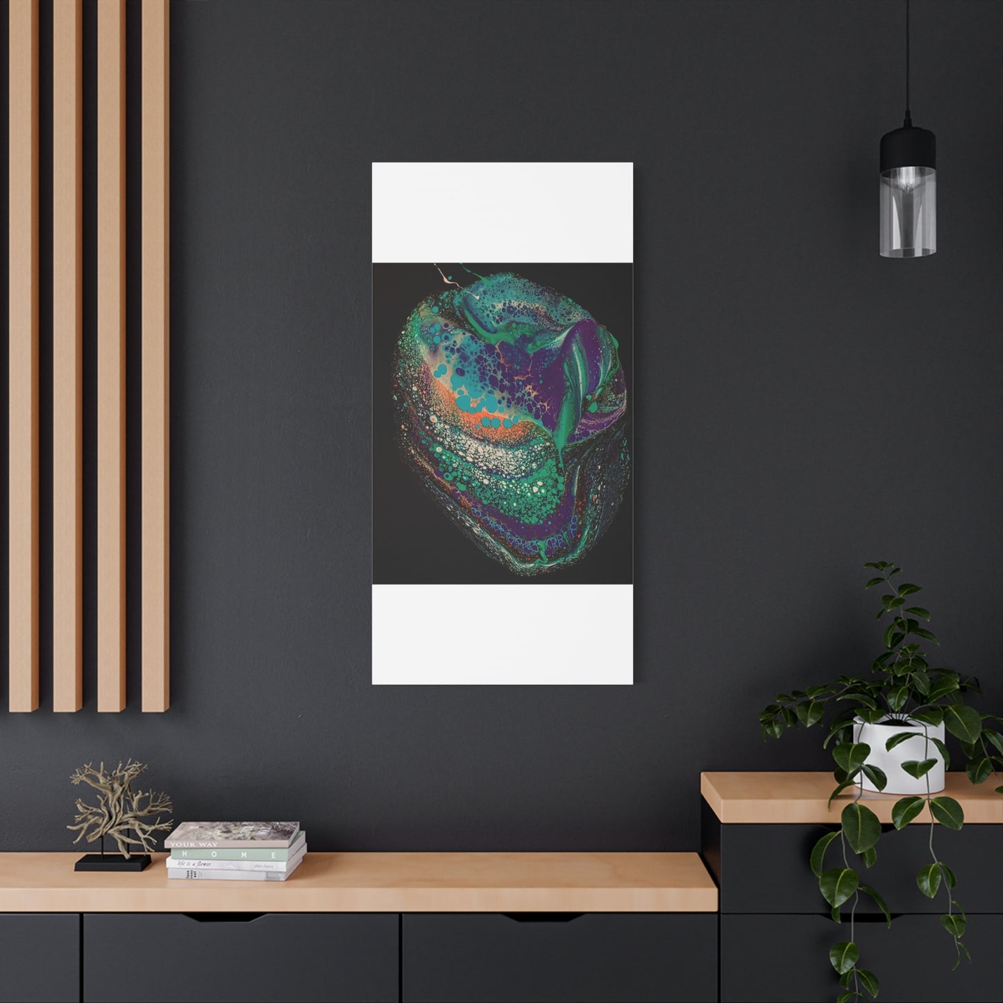 Abstract Fluid Art Canvas Print — Teal, Purple & Gold Swirl Matte Stretched Wall Art