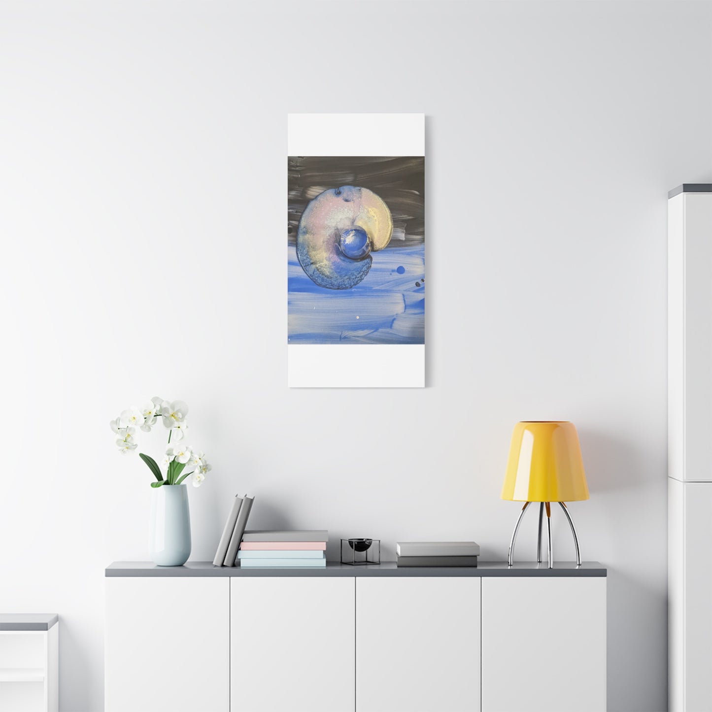the nautilus - Abstract Blue Spiral Matte Canvas Art - Nautical Coastal Wall Decor