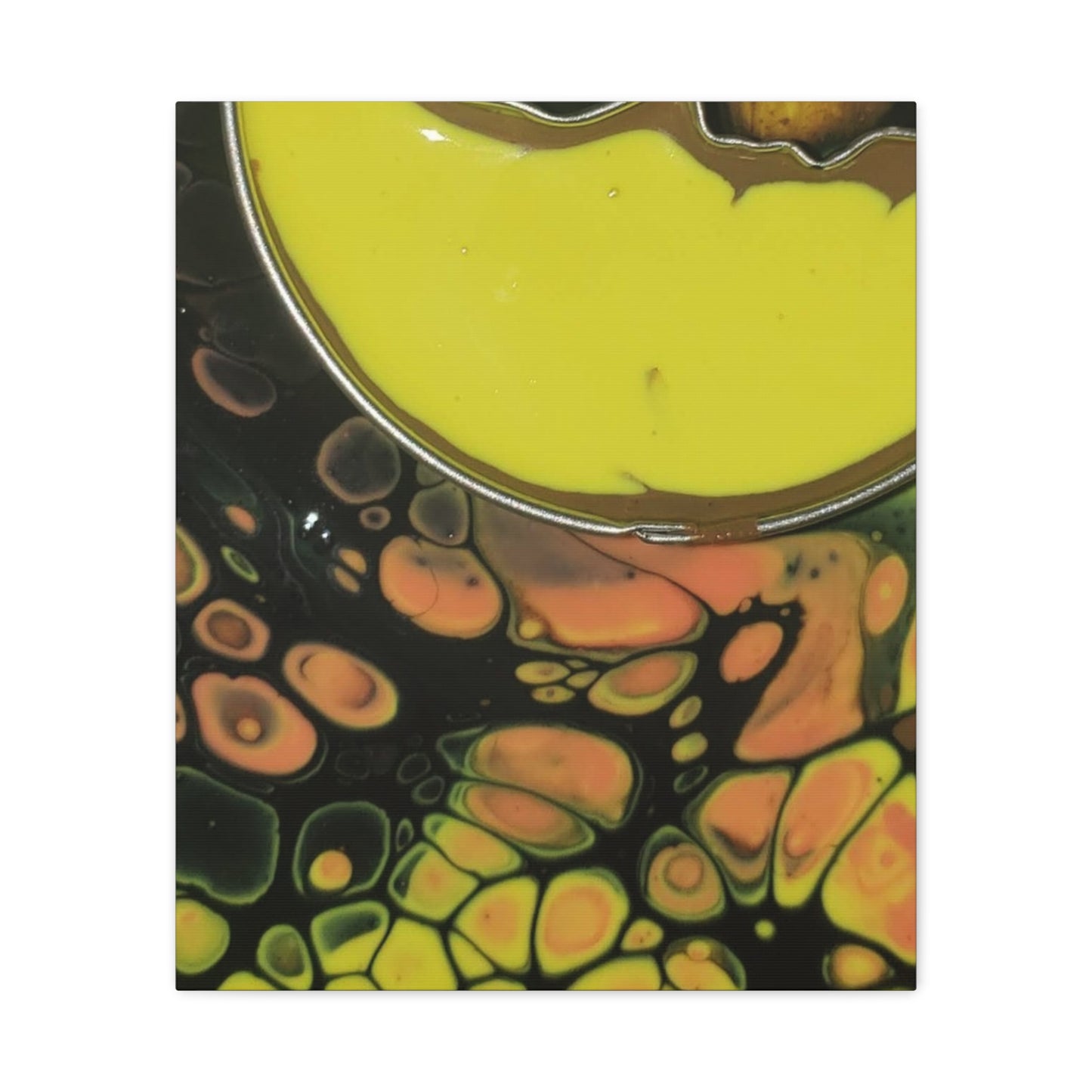 Abstract Fluid Art Canvas Print — Yellow & Black Cell Pour