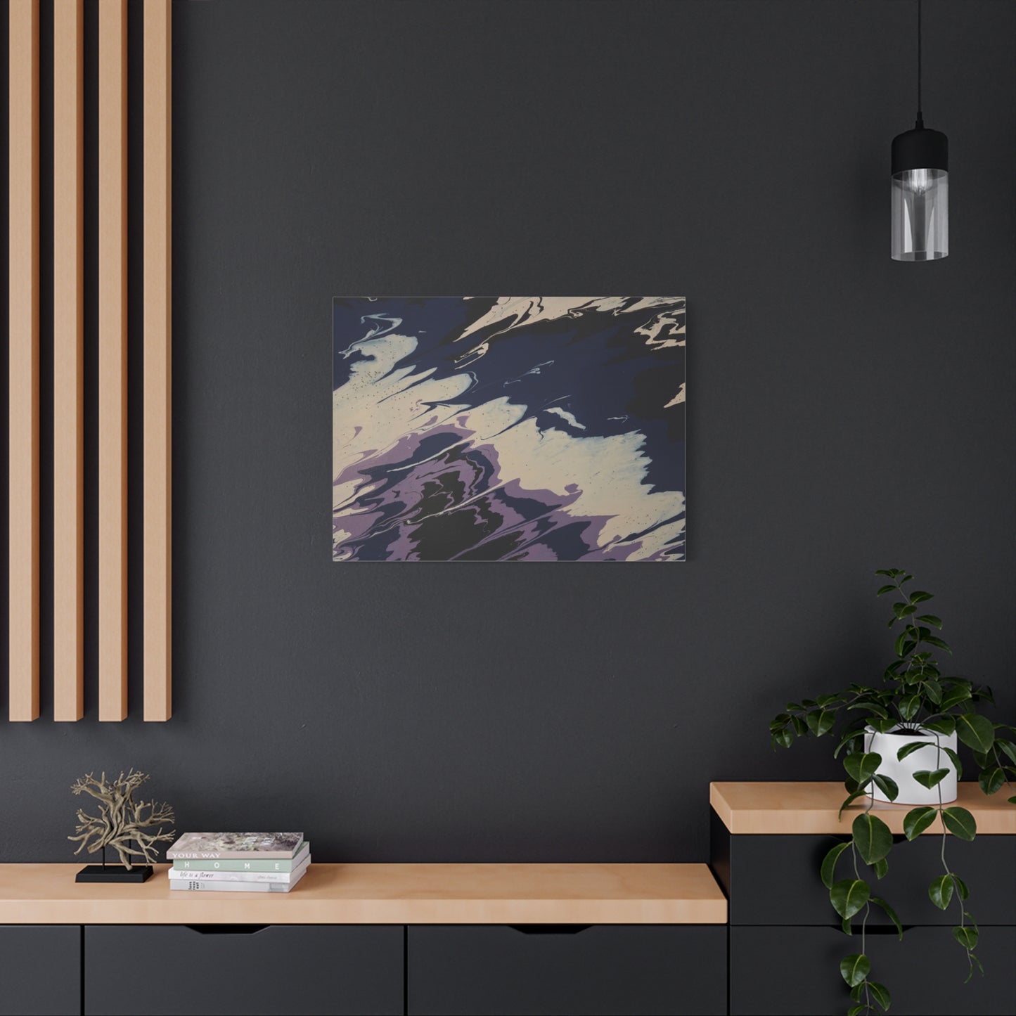 Abstract Navy & Lavender Wave Matte Stretched Canvas (1.25")