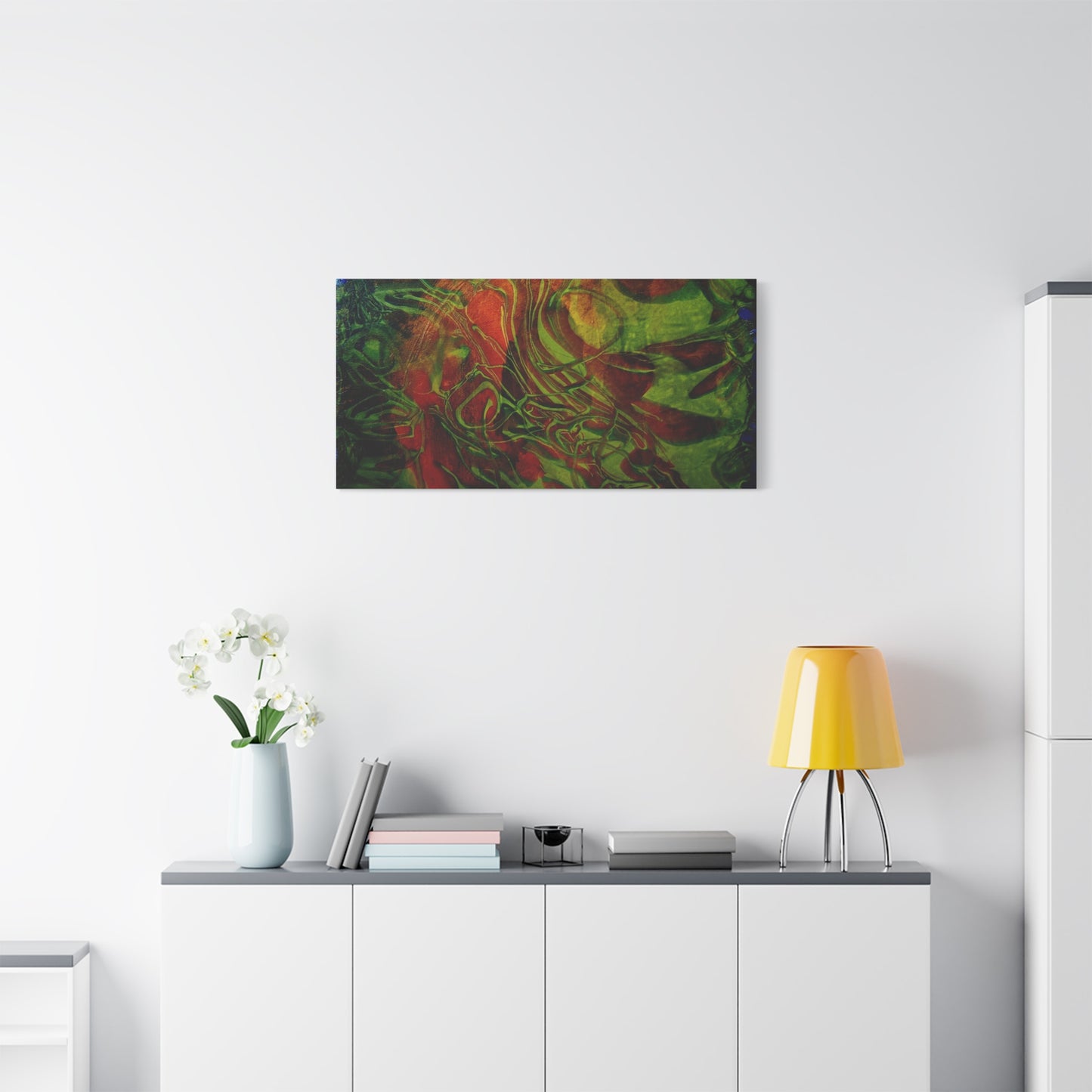 Abstract Green & Red Fluid Art Canvas Print