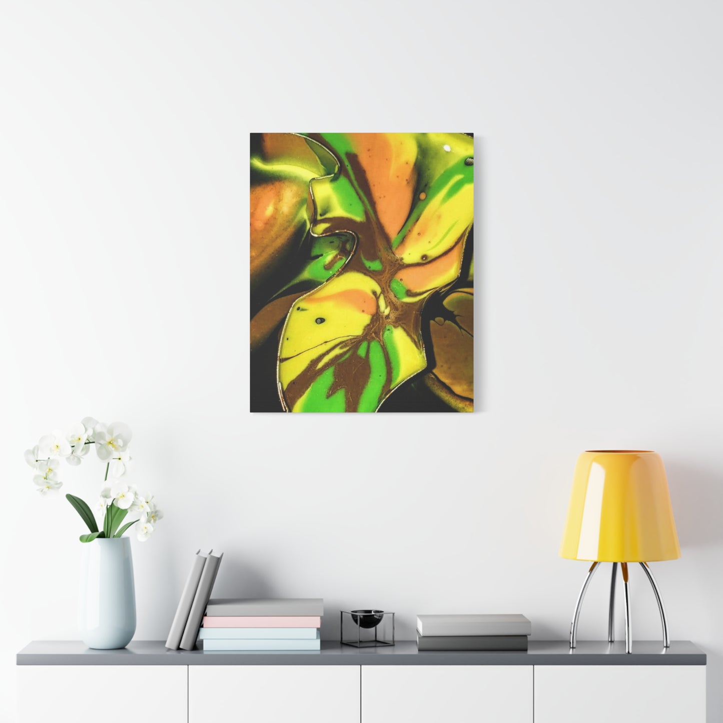 Abstract Green & Gold Fluid Art Matte Canvas Print (Stretched)