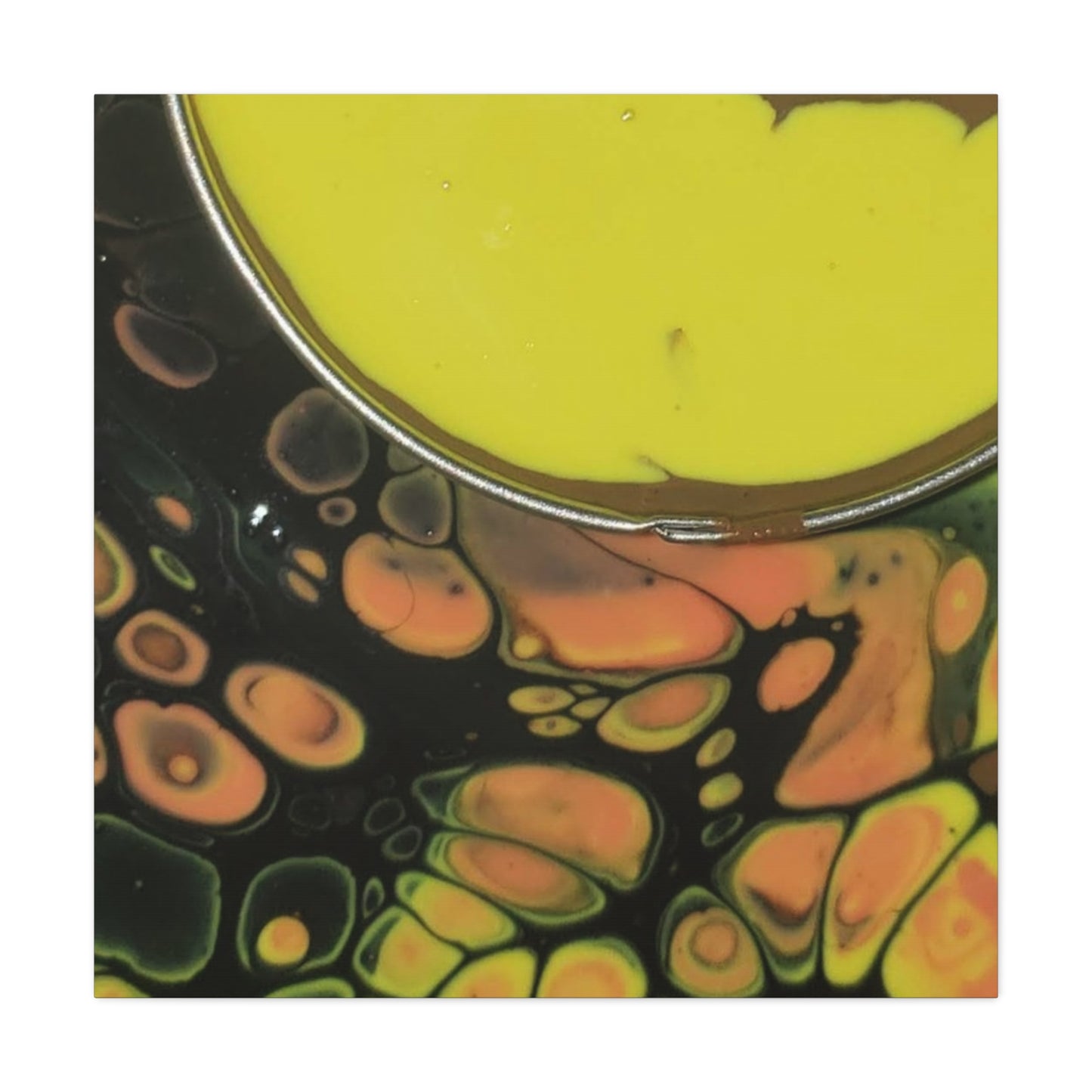 Abstract Fluid Art Canvas Print — Yellow & Black Cell Pour
