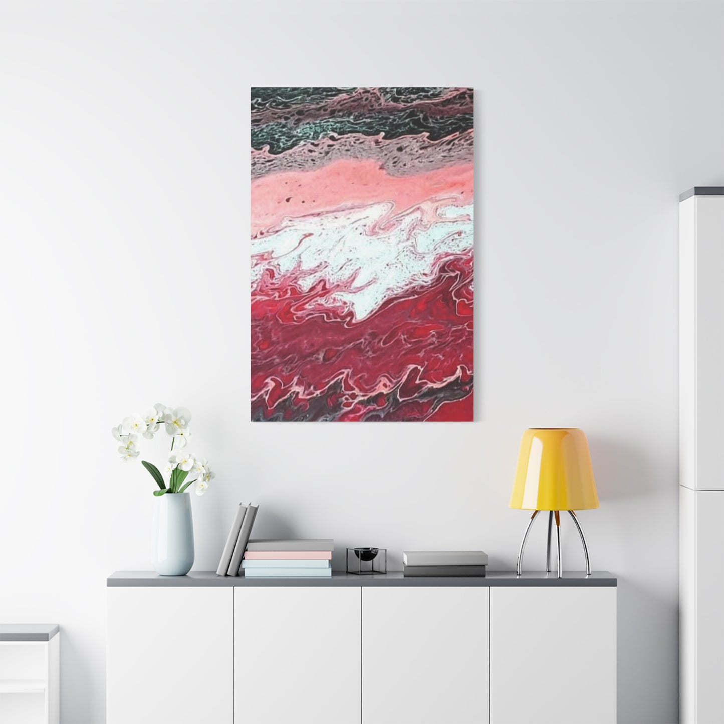 Abstract Pink & Red Fluid Art Canvas — Matte Stretched Wall Art