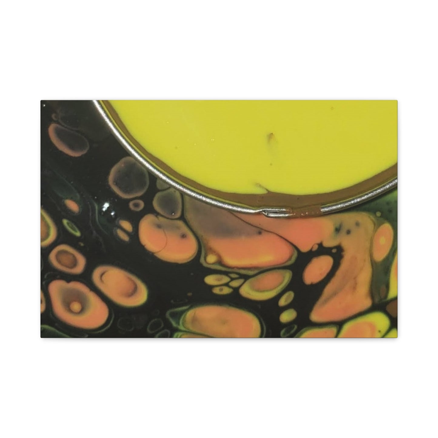 Abstract Fluid Art Canvas Print — Yellow & Black Cell Pour