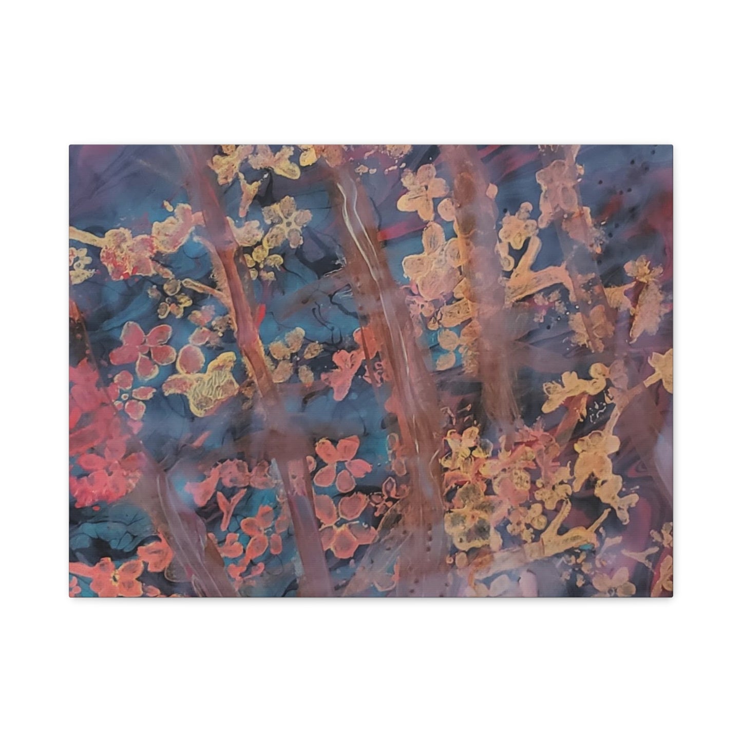 Abstract Floral Canvas Print — Moody Pink & Blue Stretched Wall Art