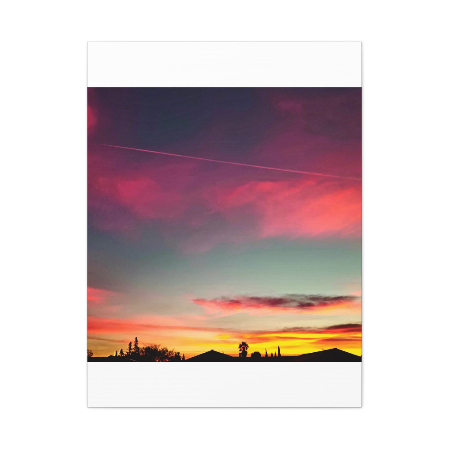 pink sky at morning - Horizon Matte Canvas Print — Vibrant Pink & Teal Sky Wall Art, Stretched 1.25"