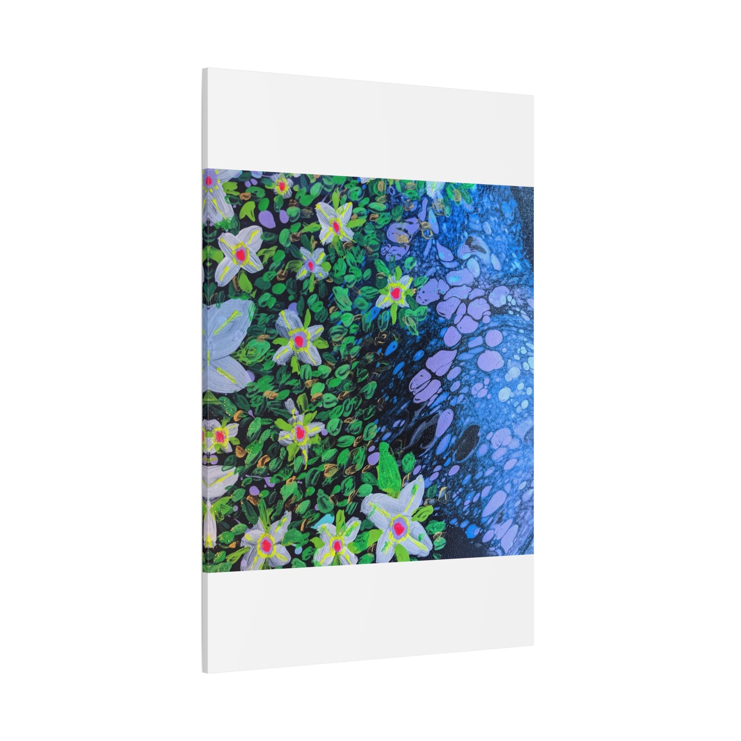 Floetrol&Flowers -  Reef Matte Canvas Wall Art — Blue & Green Abstract Flower Painting
