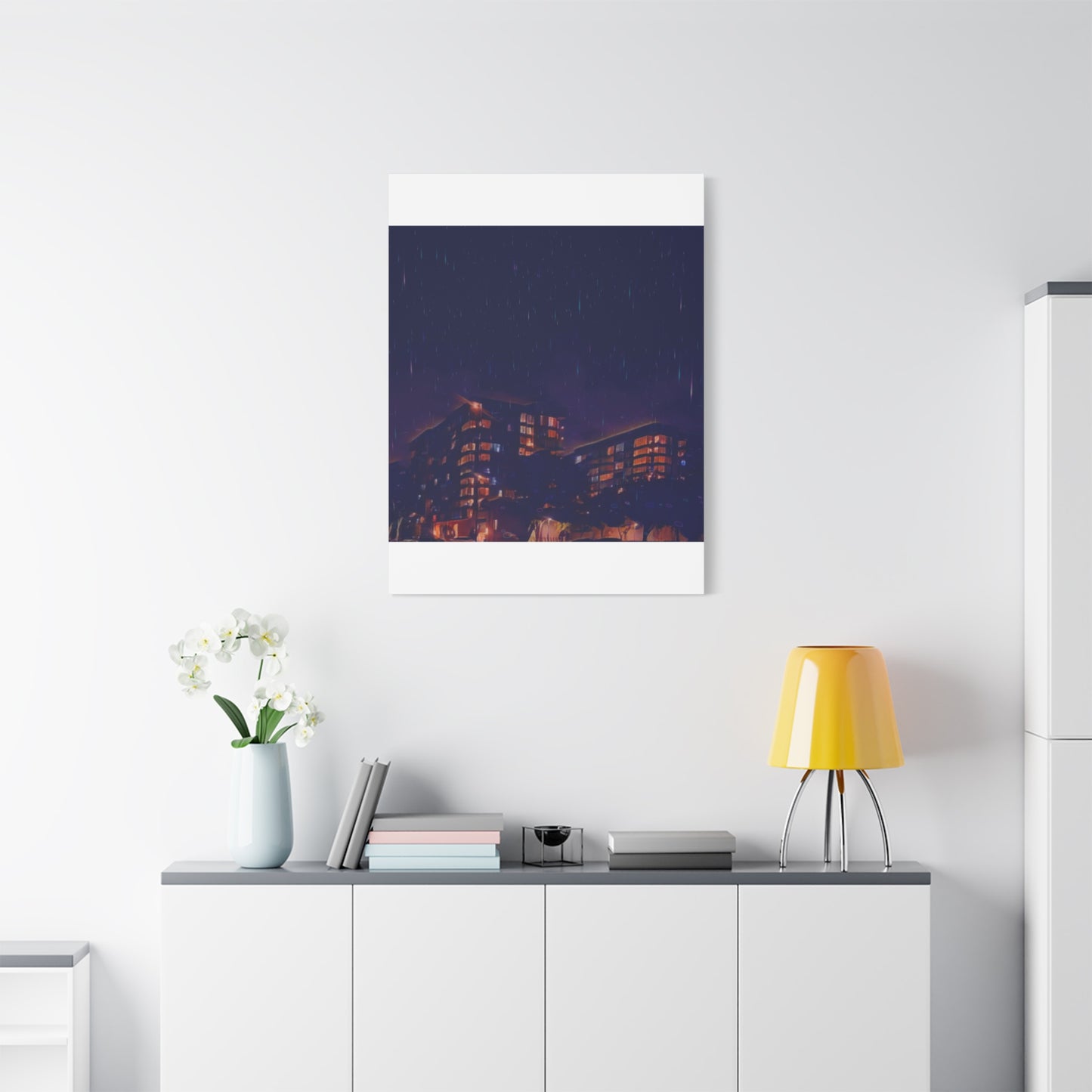 Neon Percipitation @ night - Canvas Print — Moody Urban Wall Art