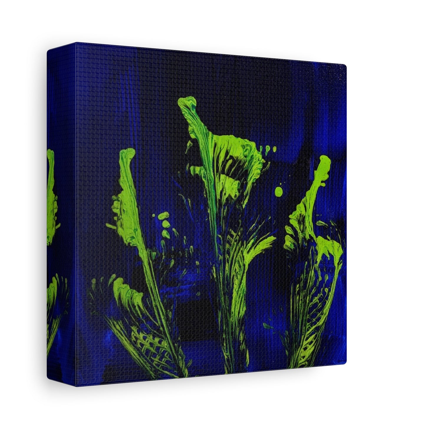 calla_lillies_pt.2 - Neon Floral Abstract Canvas Print — Blue & Lime Stretched Wall Art