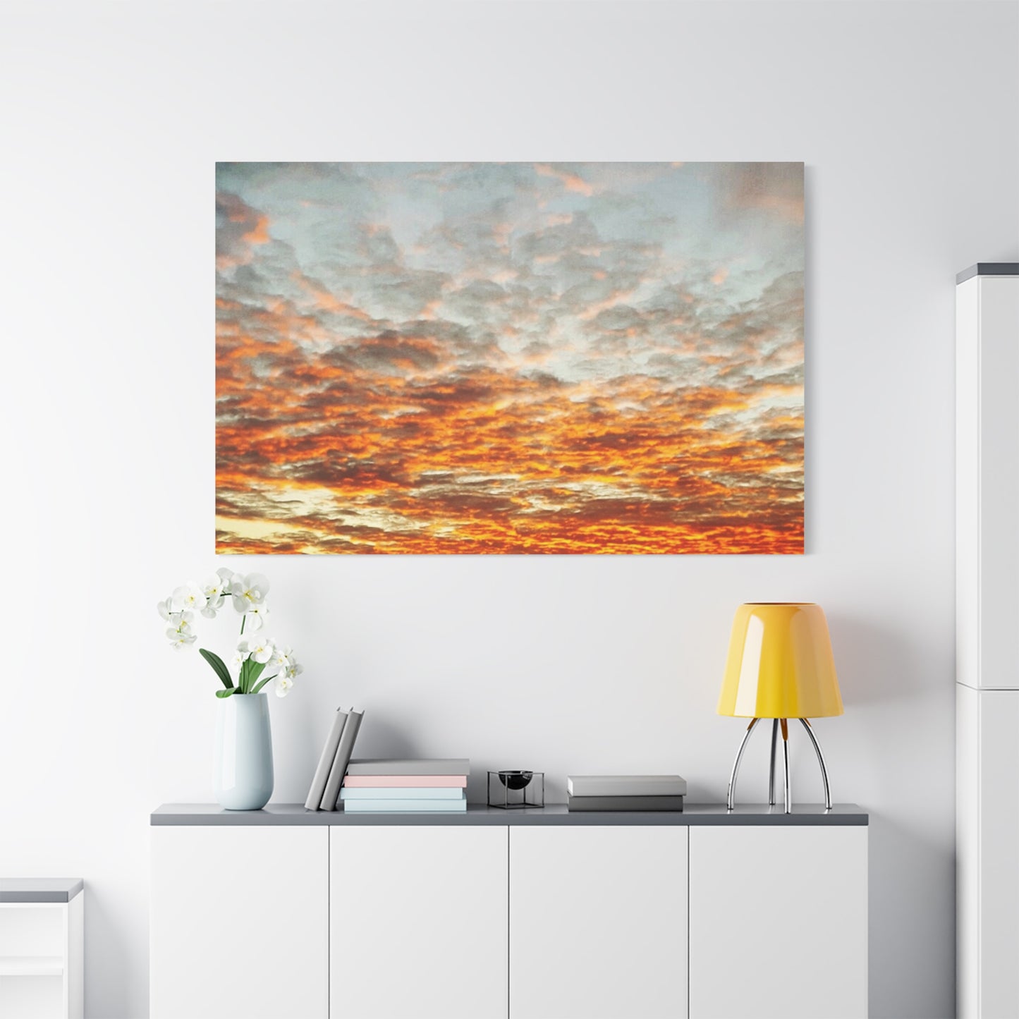 Sunset Sky Canvas Print — Orange Cloudscape Matte Stretched Wall Art