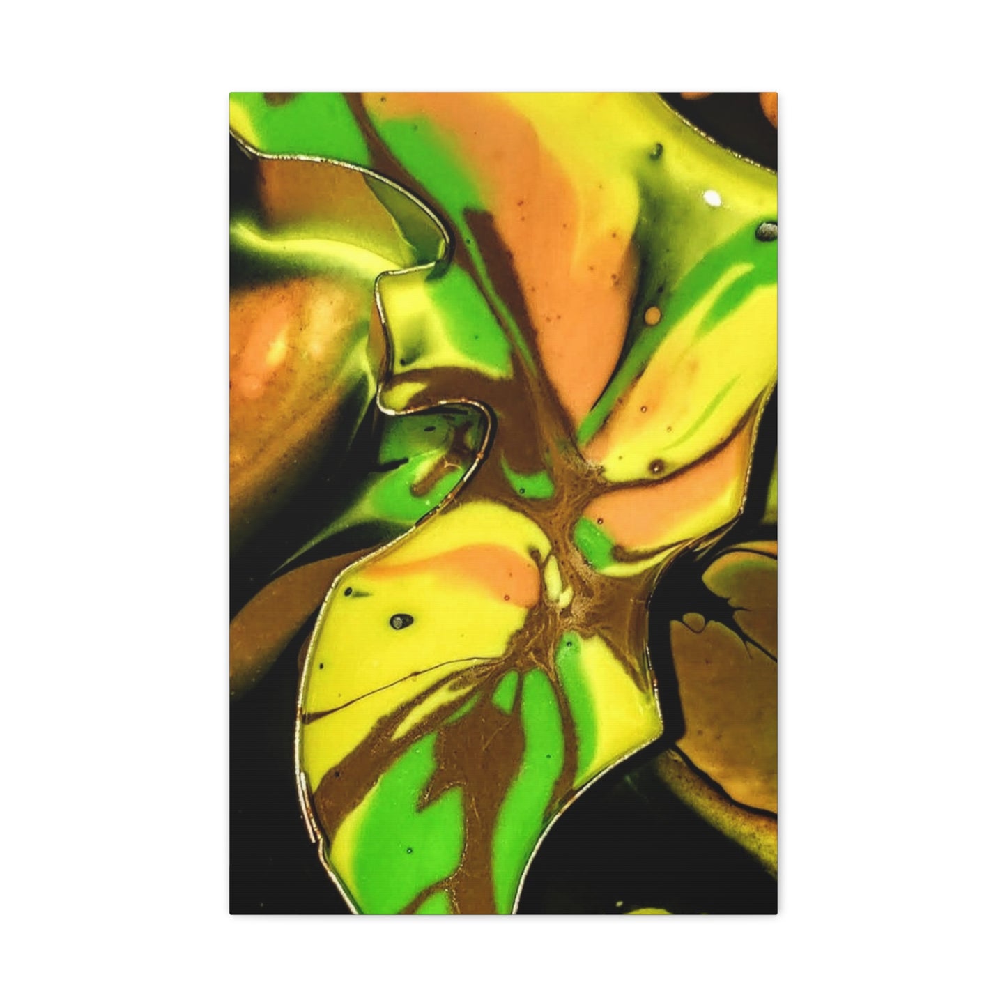 Abstract Green & Gold Fluid Art Matte Canvas Print (Stretched)