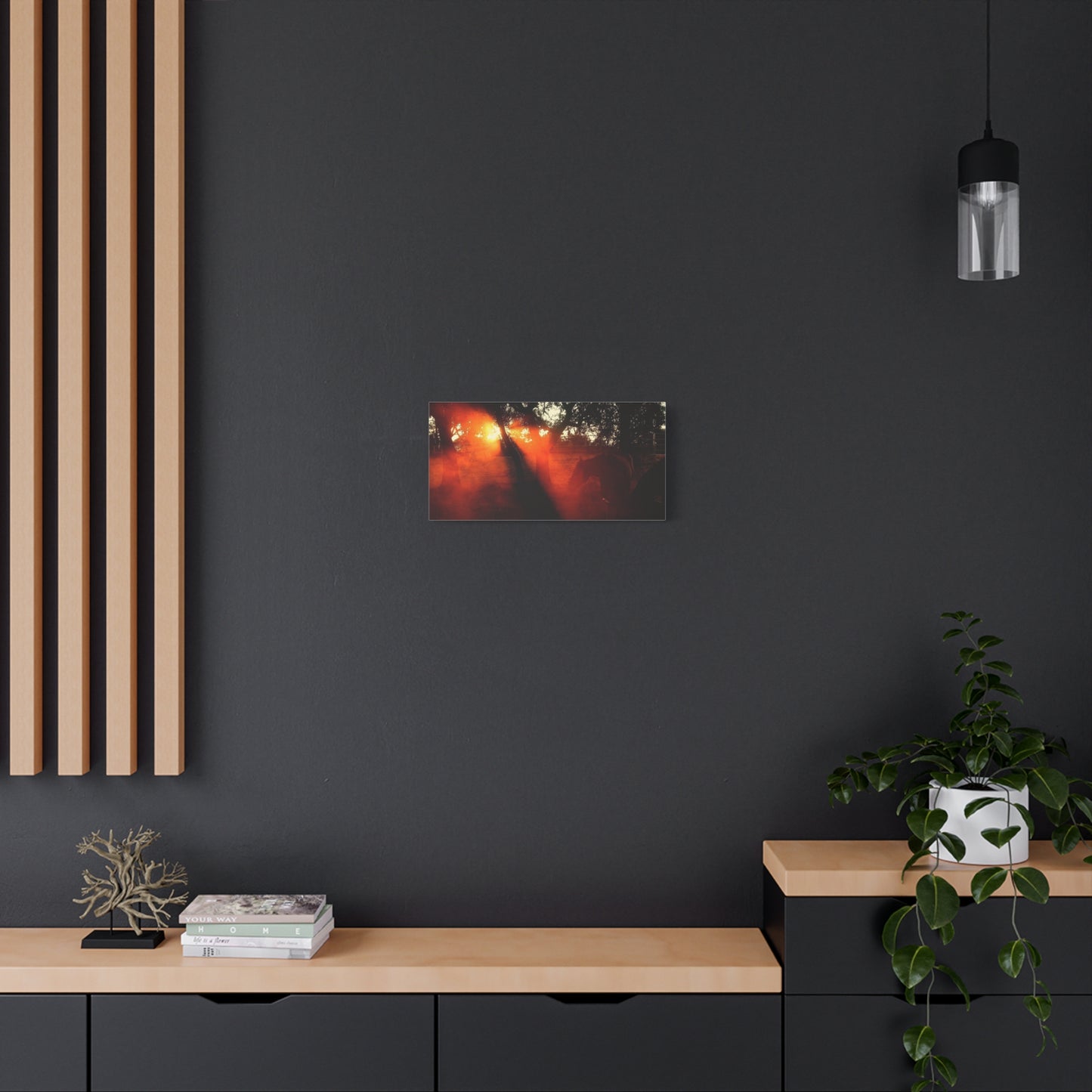Sunset Forest Matte Canvas Wall Art — Dramatic Orange Light Photography