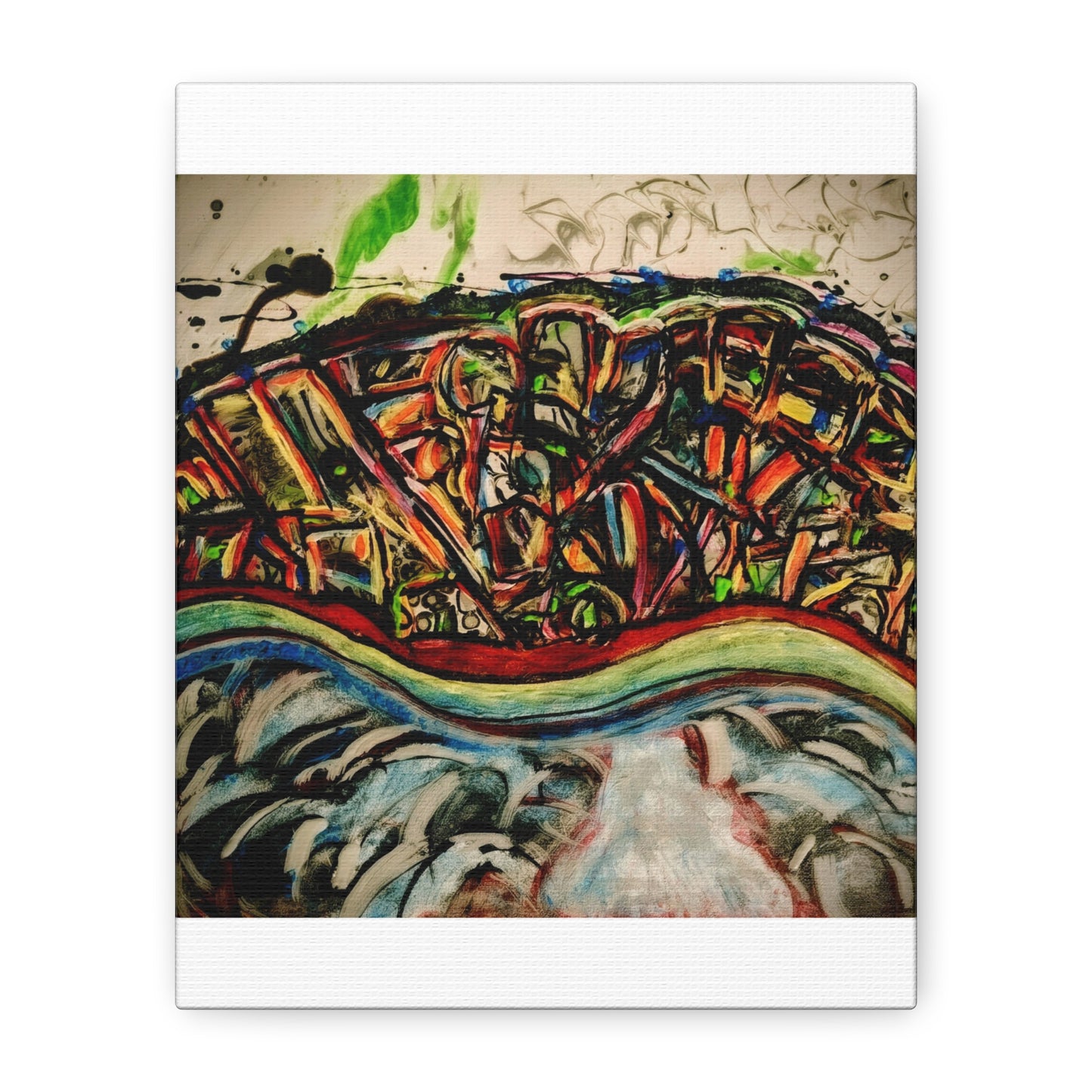 Acrylic_inequalities - Abstract Coastal Cityscape Canvas — Vibrant Ocean Wave Wall Art