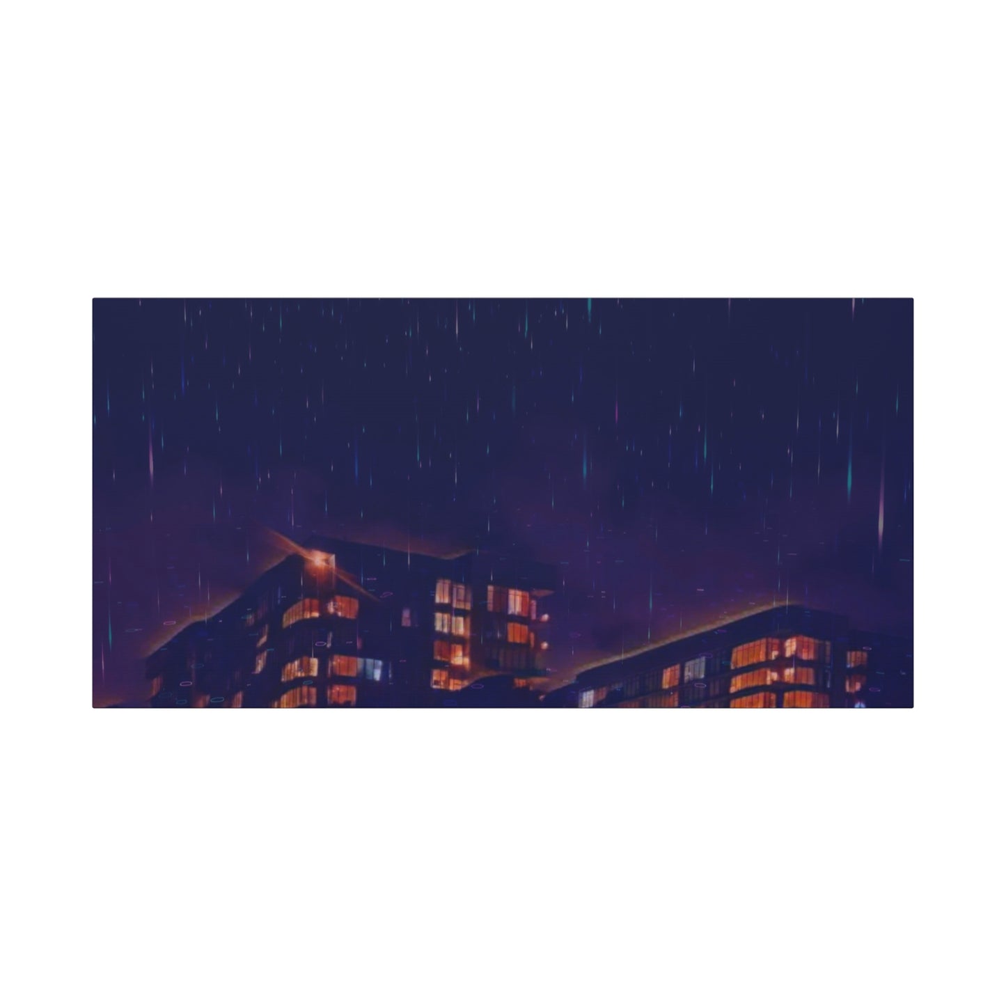 Neon Percipitation @ night - Canvas Print — Moody Urban Wall Art