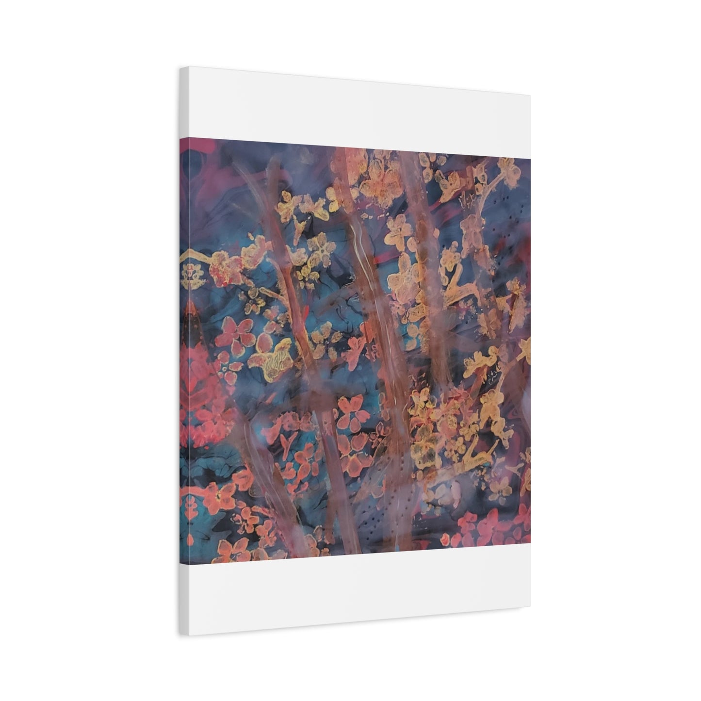 Abstract Floral Canvas Print — Moody Pink & Blue Stretched Wall Art