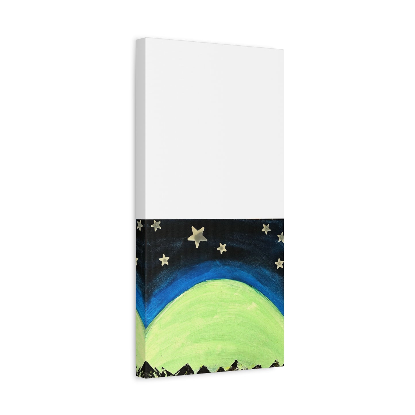Green Moonrise Canvas Wall Art – Mountain Silhouette Nightscape