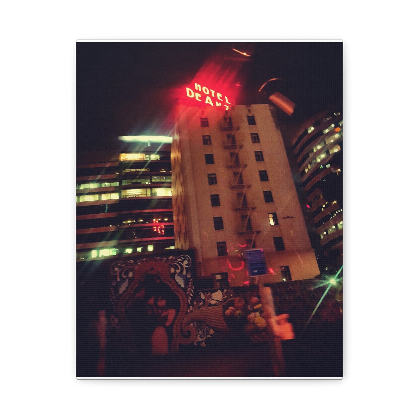 Hotel DeAnza - City Nightscape Canvas Print — Urban Street Art Building Matte Stretched 1.25"