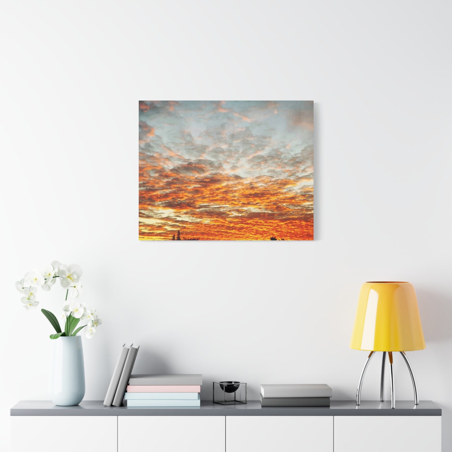 Sunset Sky Canvas Print — Orange Cloudscape Matte Stretched Wall Art