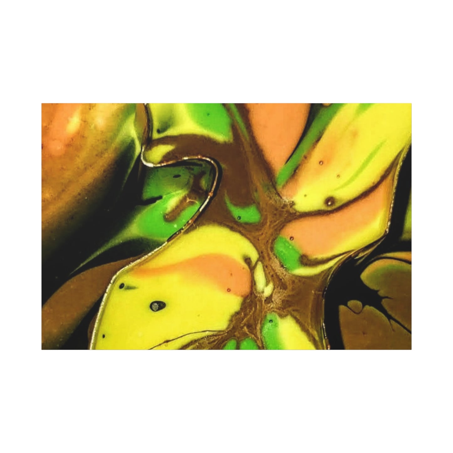 Abstract Green & Gold Fluid Art Matte Canvas Print (Stretched)