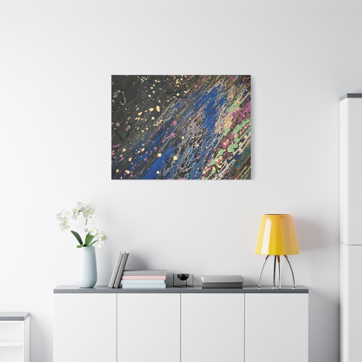 Abstract Splatter Matte Canvas Print — Colorful Fluid Art Wall Decor, Stretched 1.25"